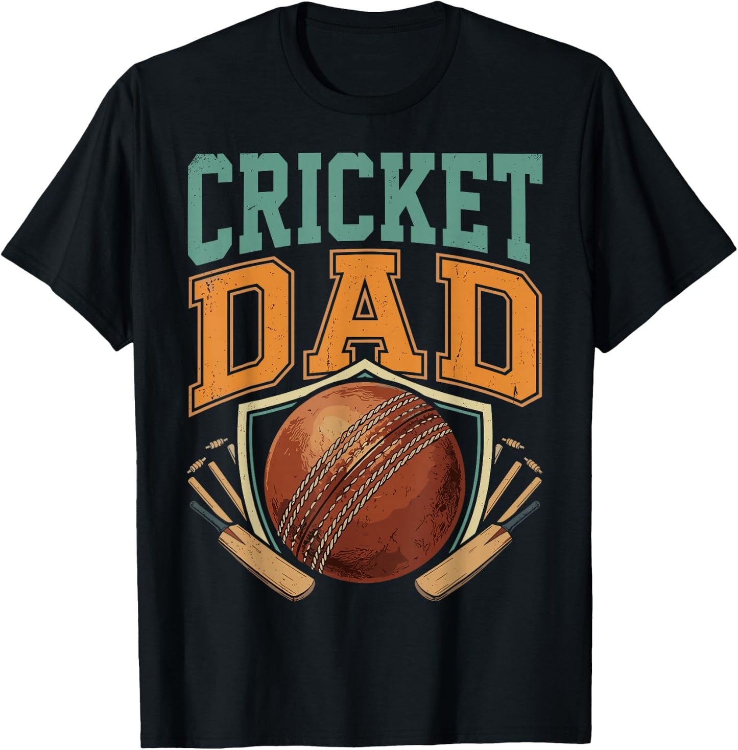 Cricket Dad Ball Bat Wicket Cricket Player Father Day T-Shirt - T-Shirt | Black