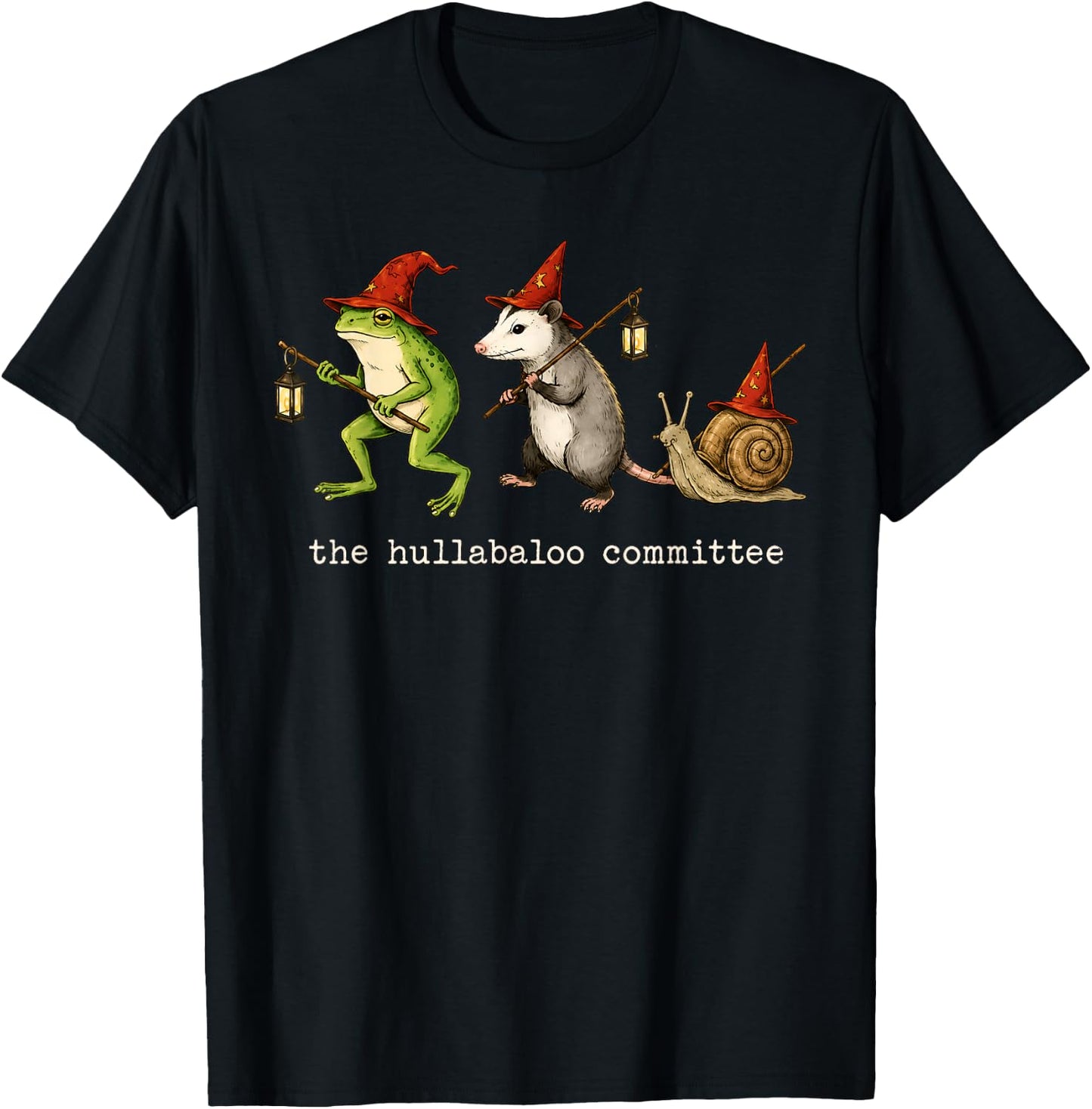 The Hullabaloo Committee Funny Frog Opossum Snail Meme T-Shirt - T-Shirt | Black