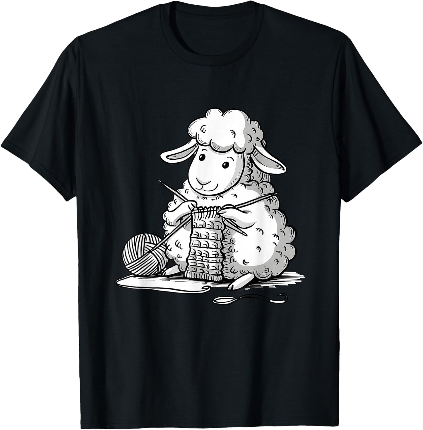 Knitting Sheep Adorable Crafting Art T-Shirt - T-Shirt | Black