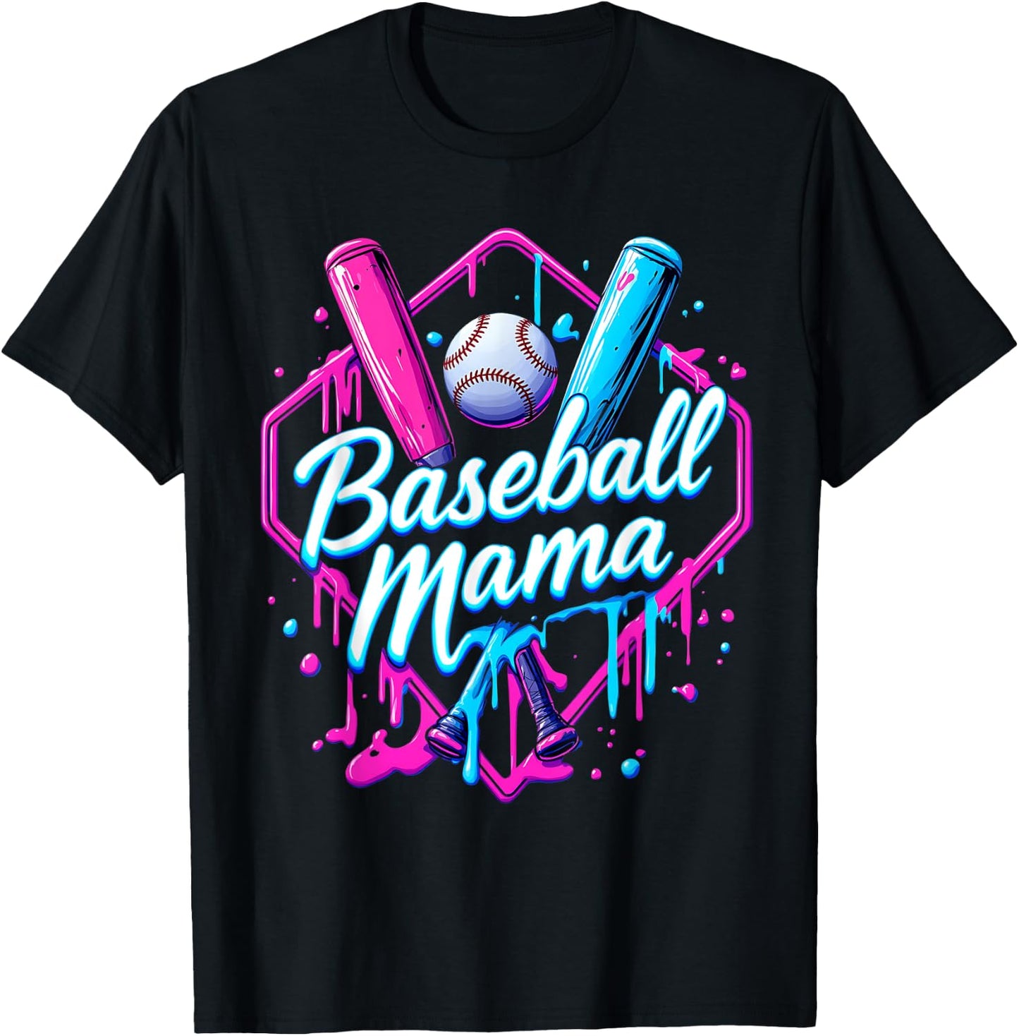 Funny Baseball Ice Cream Drip for Cool Mama T-Shirt - T-Shirt | Black