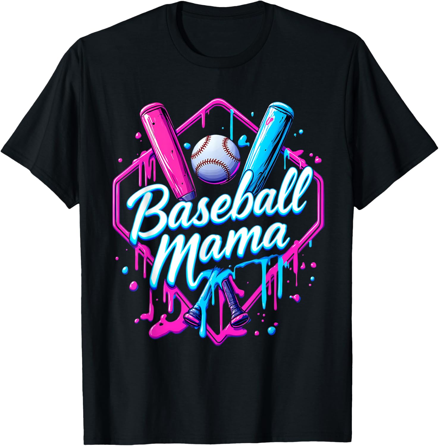 Funny Baseball Ice Cream Drip for Cool Mama T-Shirt - T-Shirt | Black