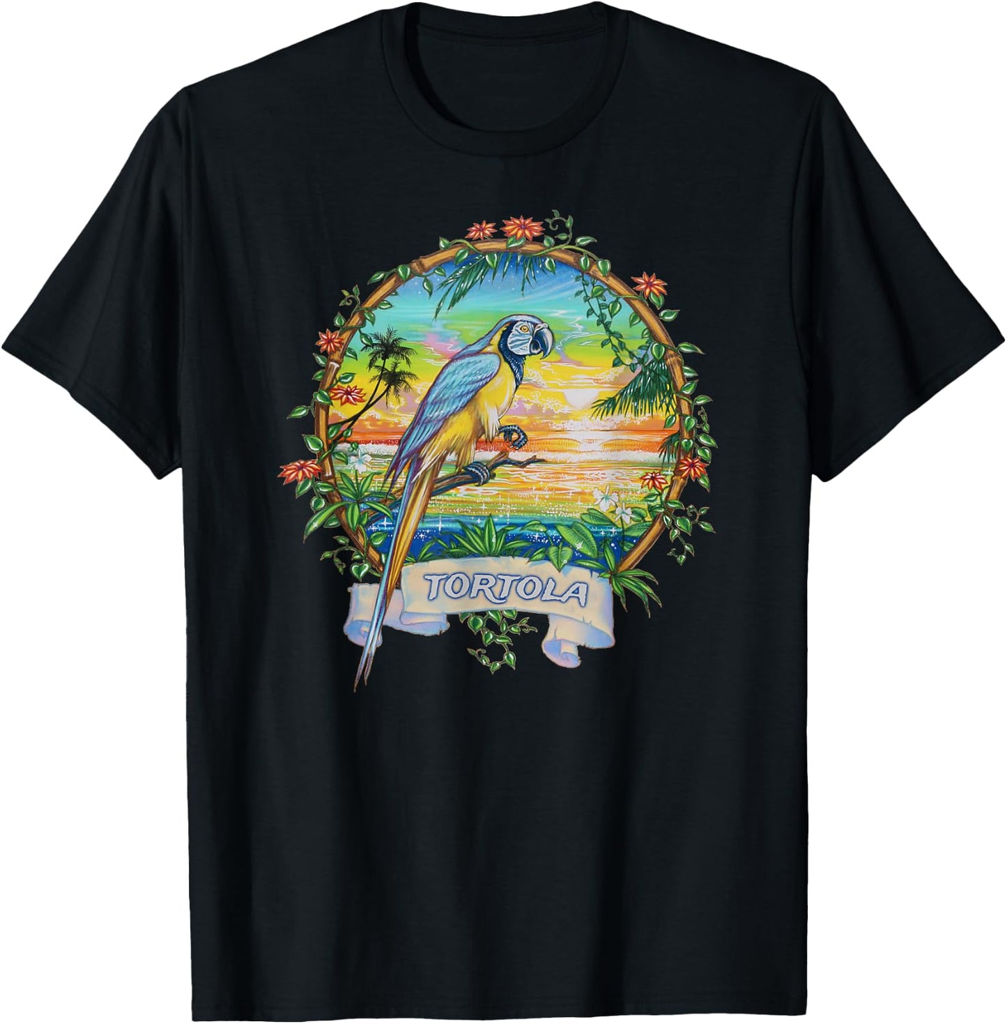 Tortola, BVI Vintage Tropical Parrot Vacation T-Shirt - T-Shirt | Black