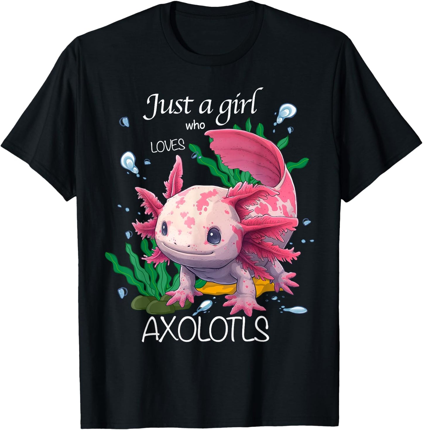 Just A Girl Who Loves Axolotls; Kawaii Axolotl Girl Kid T-Shirt - T-Shirt | Black