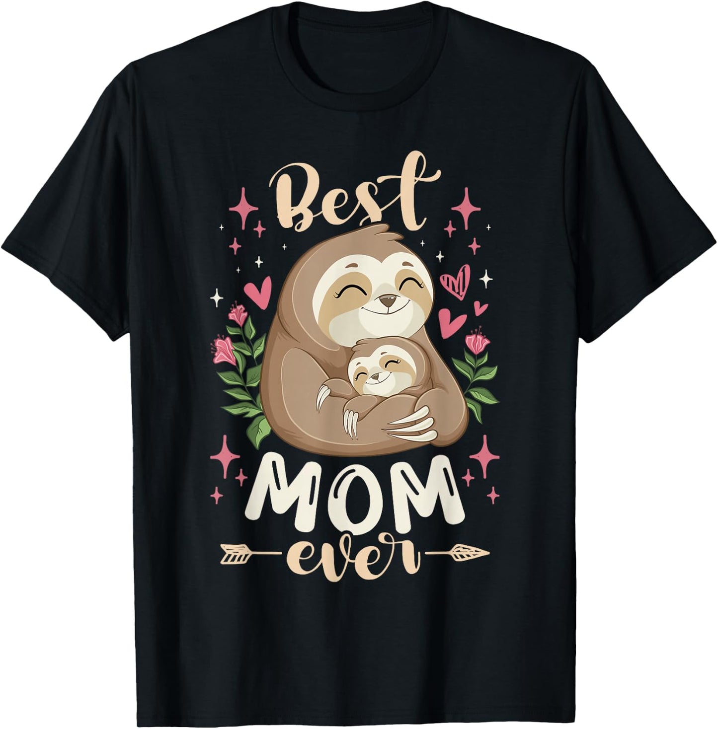 Best Mom Ever, Sloth Mother & Child, Mother's Day T-Shirt - T-Shirt | Black