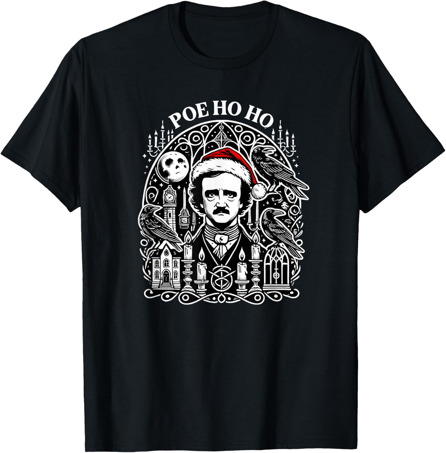Edgar Allan Poe Christmas The Raven Poem T-Shirt - T-Shirt | Black