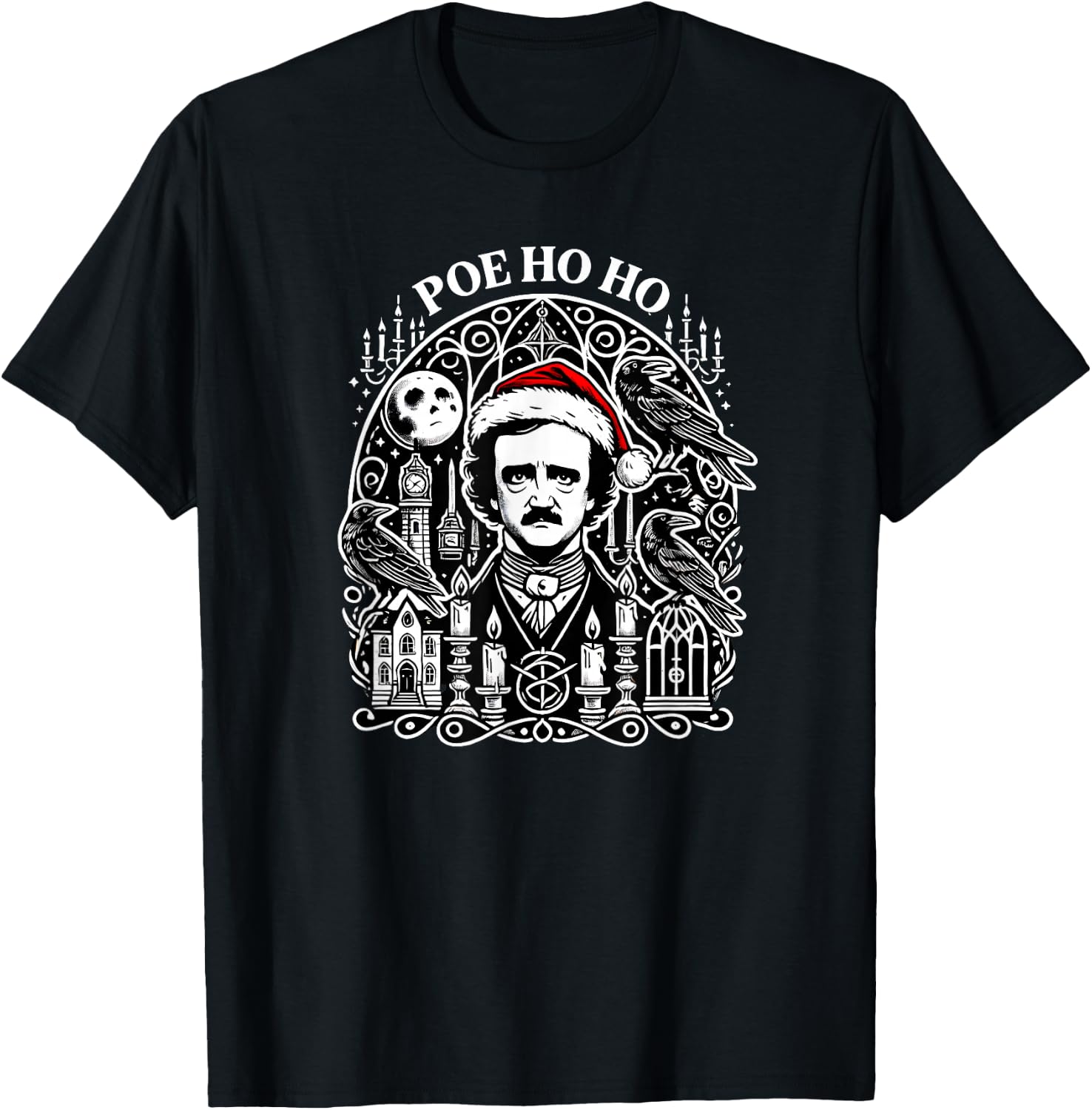 Edgar Allan Poe Christmas The Raven Poem T-Shirt - T-Shirt | Black