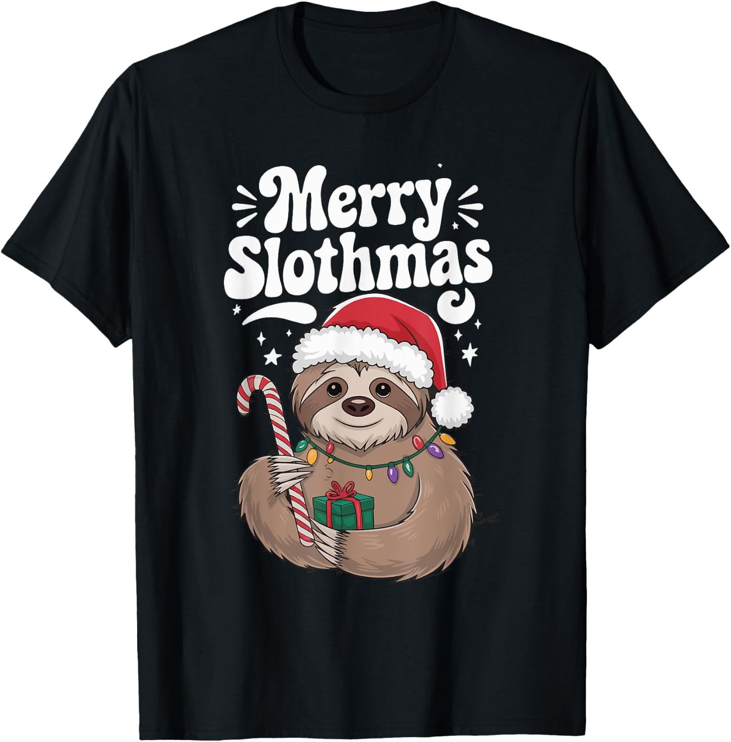 Merry Slothmas Christmas Sloth T-Shirt - T-Shirt | Black