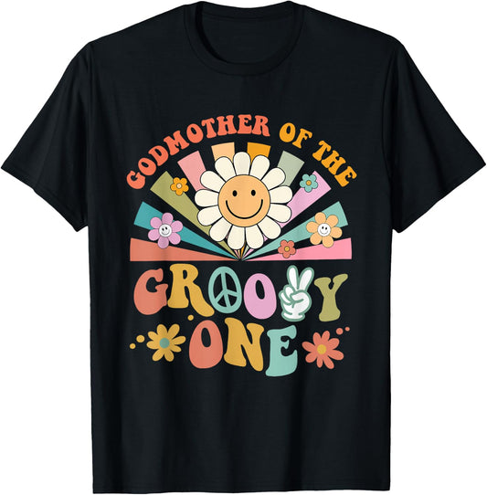 Godmother of Groovy One Matching Family First Birthday Party T-Shirt - T-Shirt | Black