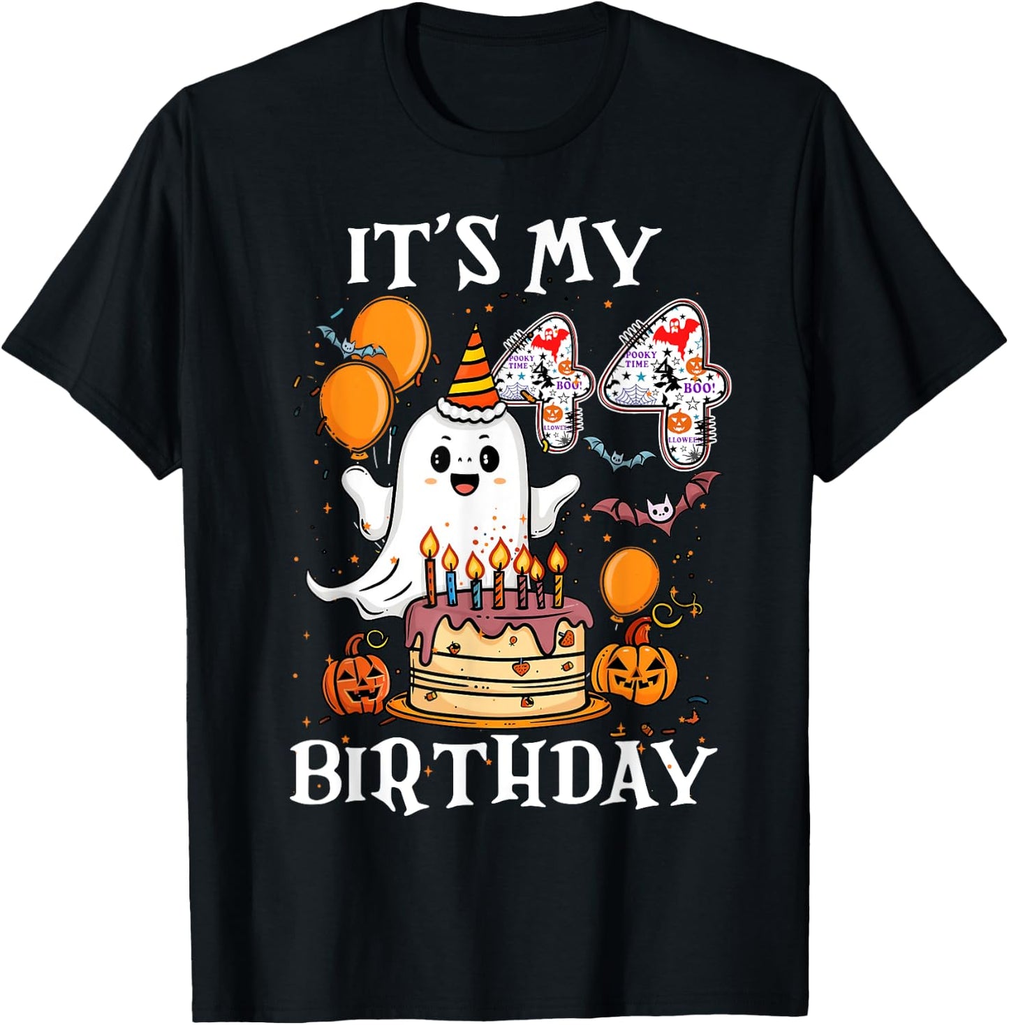 Boo It's My 44th Birthday Halloween Ghost 44 Years Old B-day T-Shirt - T-Shirt | Black