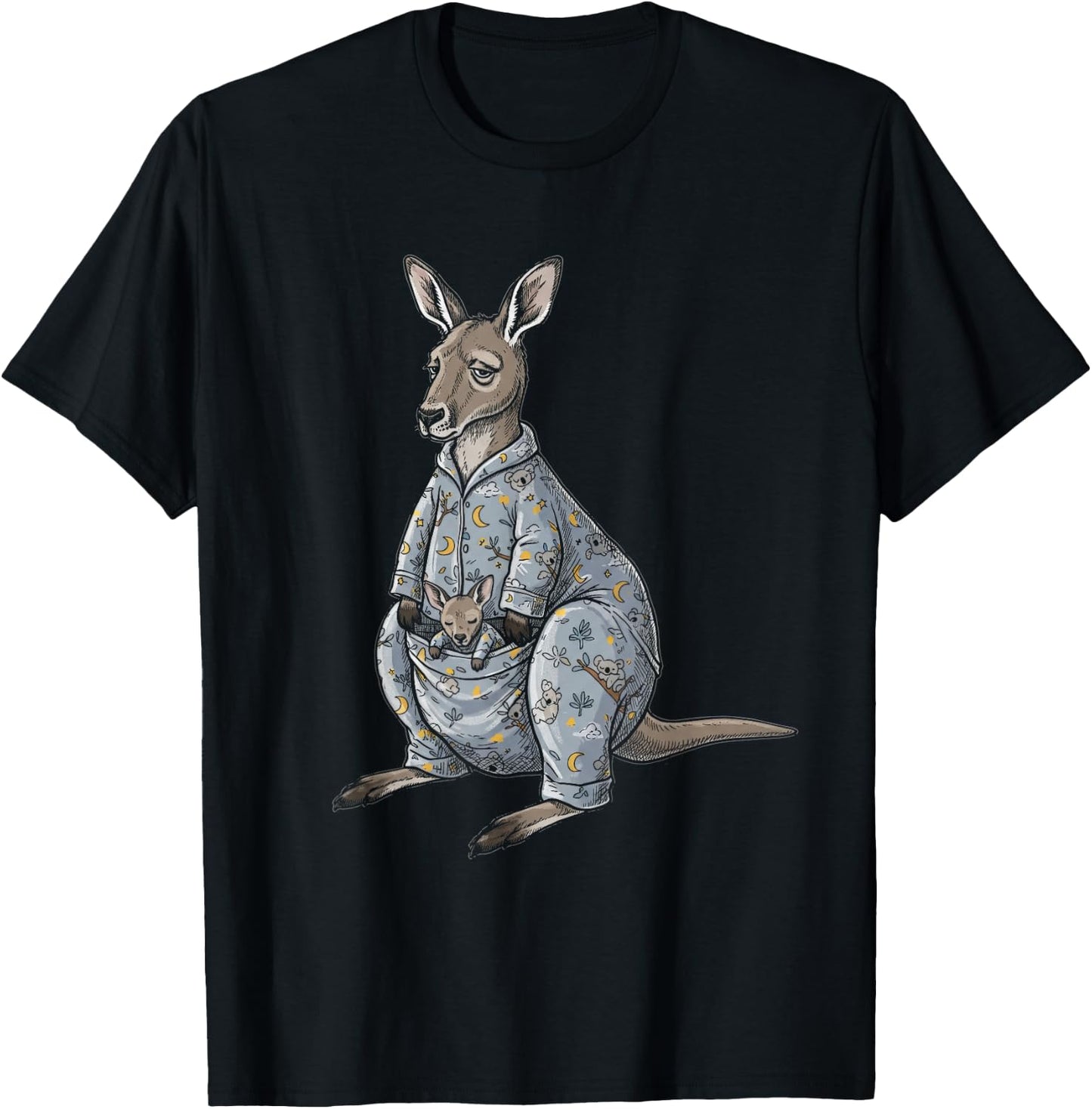 Funny Sleepy Kangaroo Pajama Women Men Kids Boys And Girls T-Shirt - T-Shirt | Black