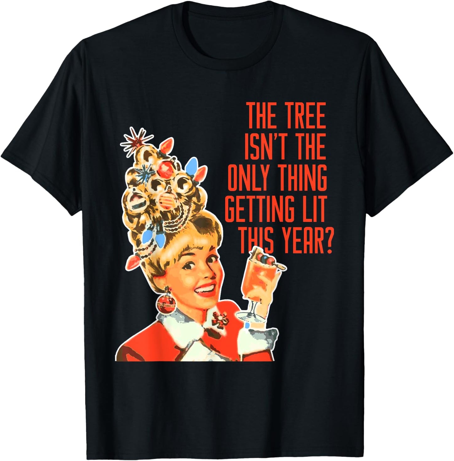 Getting Lit This Year Christmas Party Tree Gift T-Shirt - T-Shirt | Black