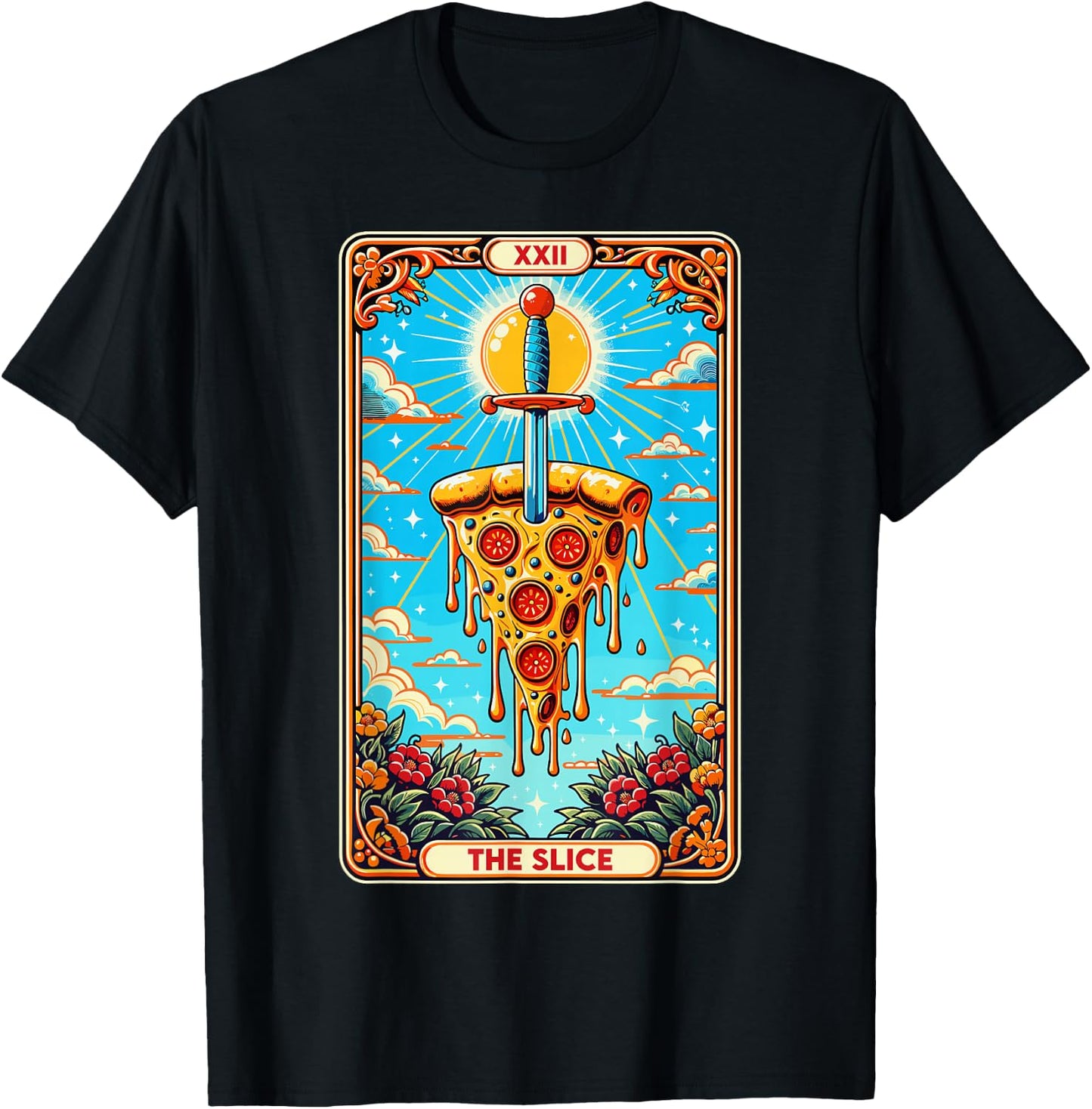 Tarot card funny pizza shirt pizza knife pizza shovel fast food T-Shirt - T-Shirt | Black