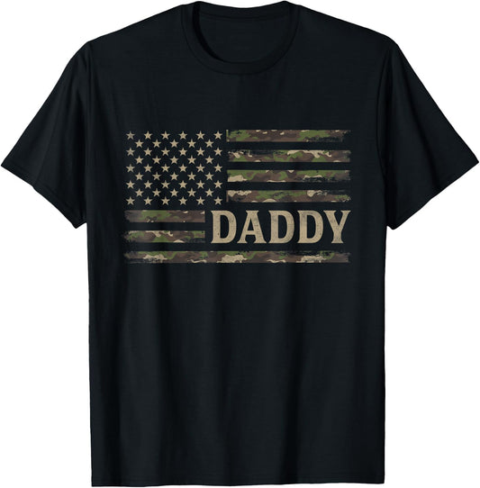 Camo Daddy Camourflage USA Flag Fathers Day Dad T-Shirt - T-Shirt | Black