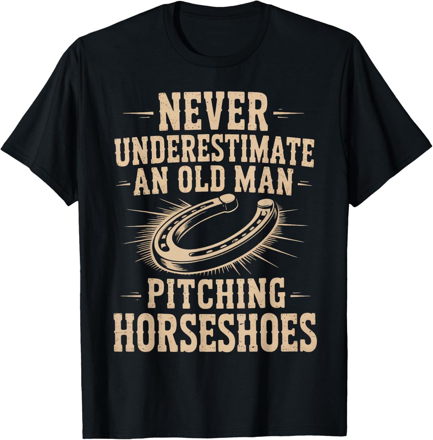 Old Man Pitching Horseshoes Game Ringer Horseshoe Pitching T-Shirt - T-Shirt | Black