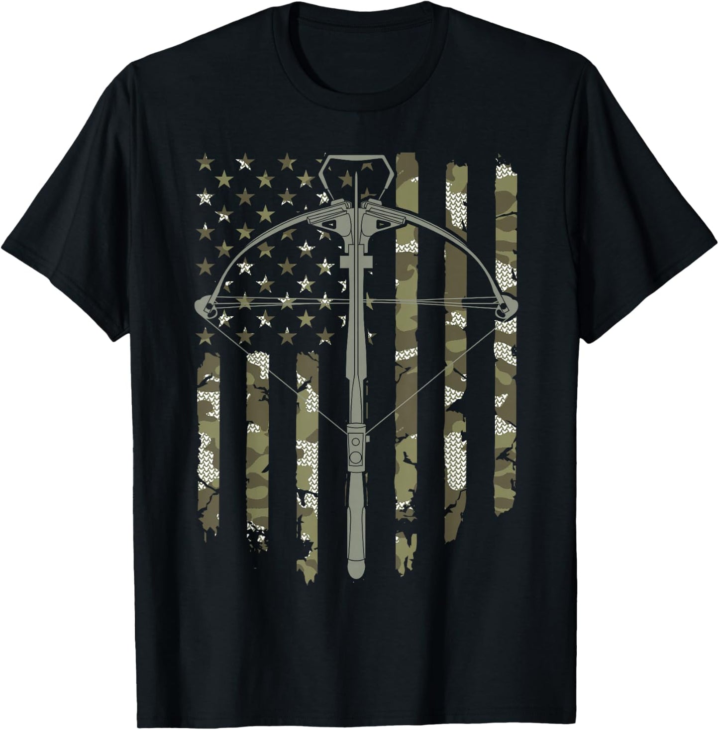 Crossbow Hunting Vintage American Flag Camouflage T-Shirt - T-Shirt | Black