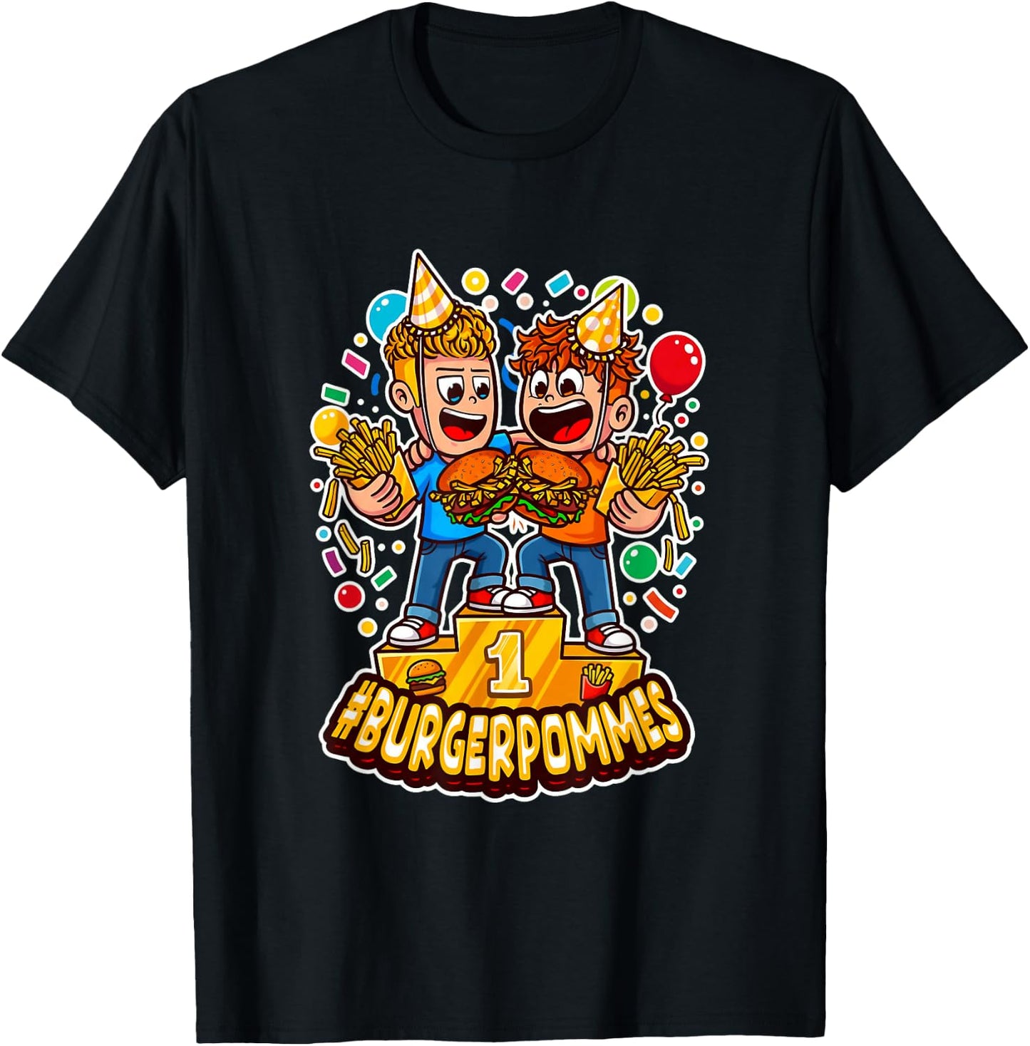 Cute Burger.Pommes Cartoon Art Sieger Podest Foodie T-Shirt - T-Shirt | Black
