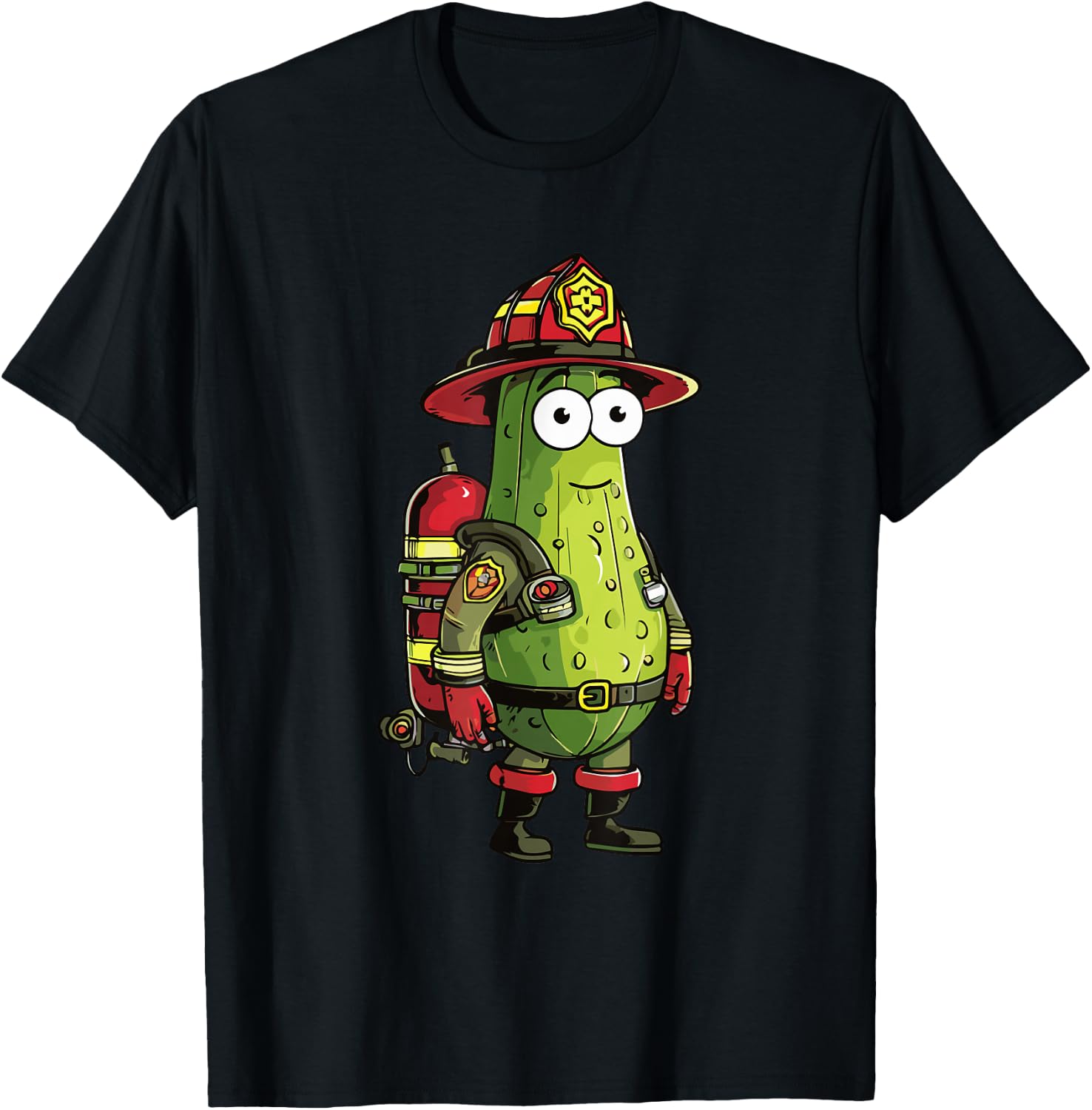 Pickle Fireman Uniform Firefighter Cucumber T-Shirt - T-Shirt | Black