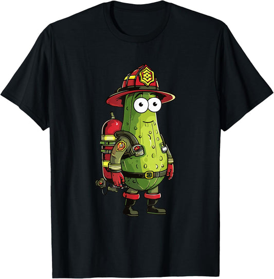 Pickle Fireman Uniform Firefighter Cucumber T-Shirt - T-Shirt | Black