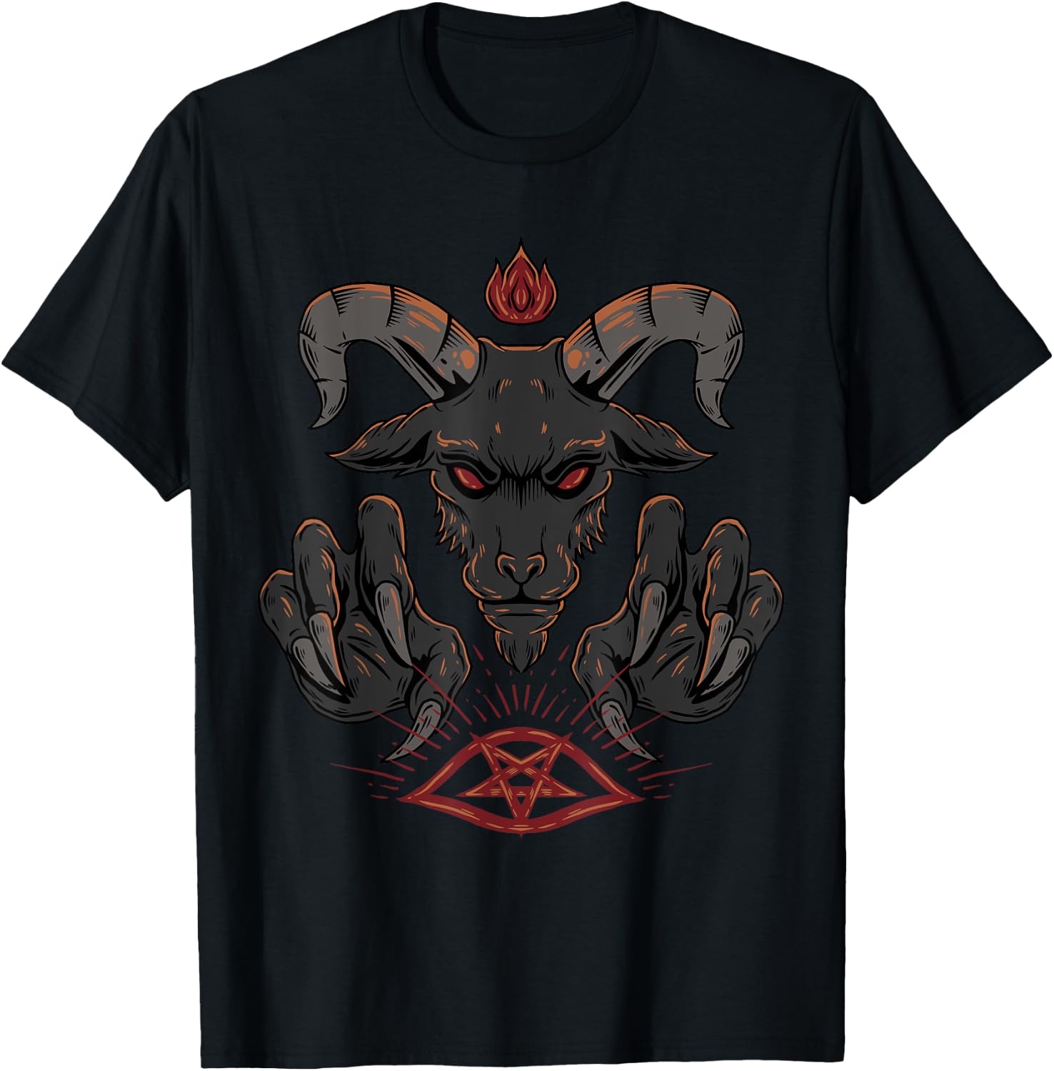 Pentagram Eye Baphomet Satanic Satan Occult Goat T-Shirt - T-Shirt | Black