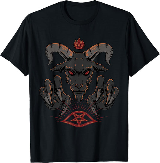 Pentagram Eye Baphomet Satanic Satan Occult Goat T-Shirt - T-Shirt | Black