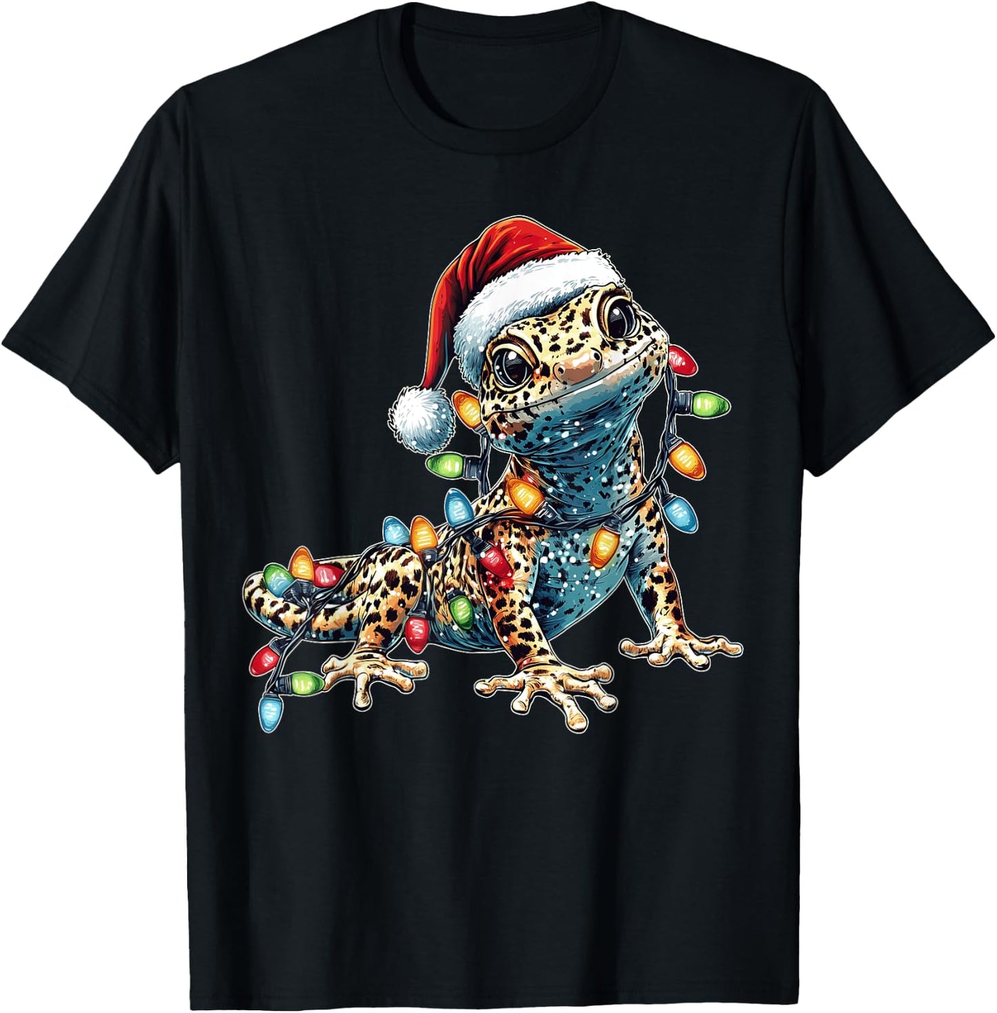 Leopard Gecko Lizard Christmas Hat Xmas T-Shirt - T-Shirt | Black