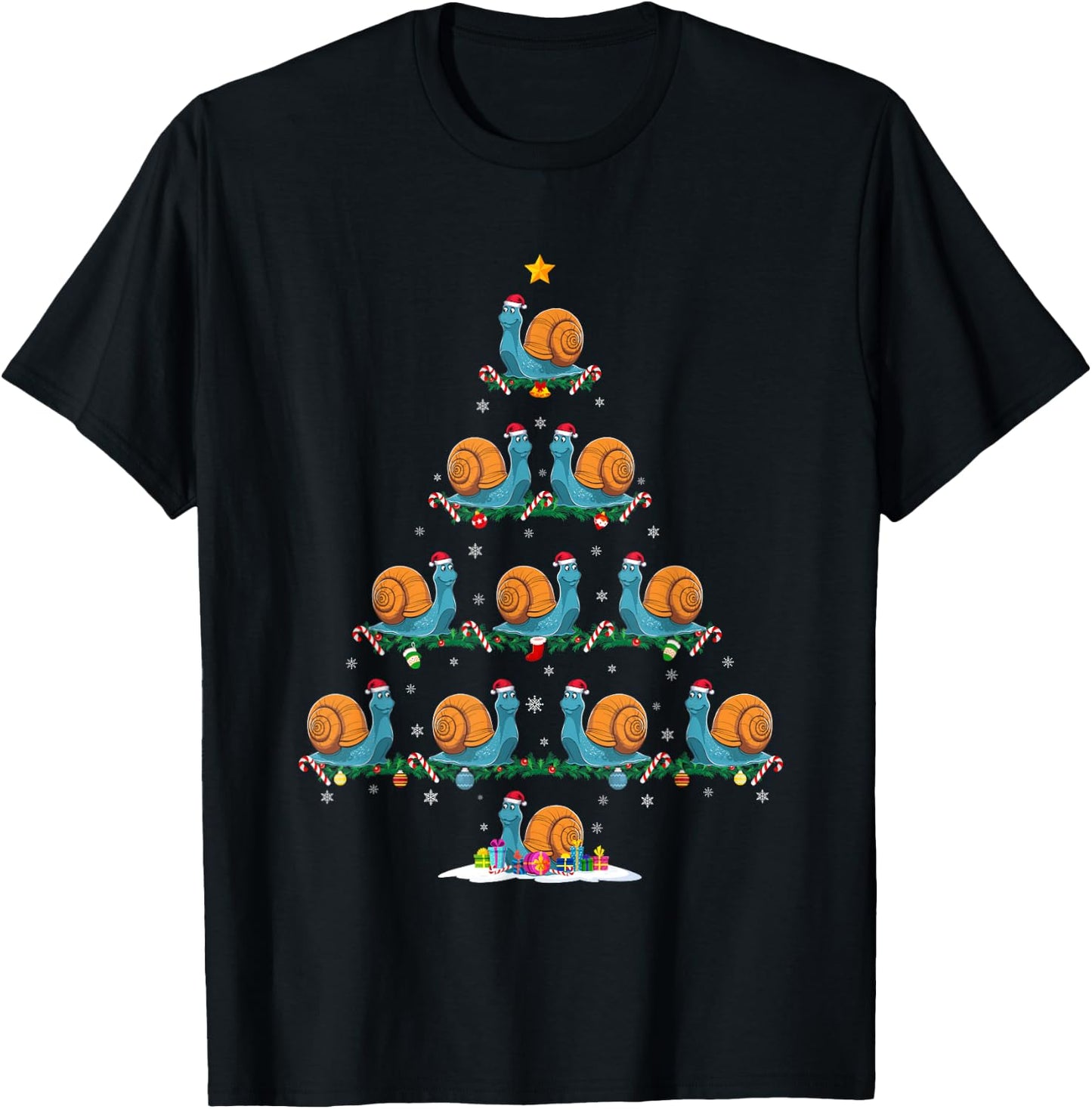 Snail Christmas Tree Pajama Men Women Kids Ugly Xmas T-Shirt - T-Shirt | Black