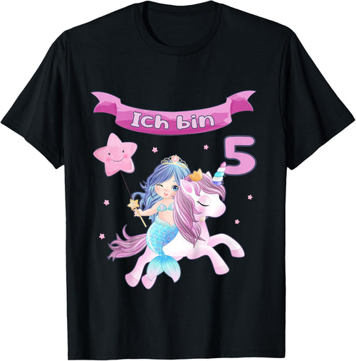 Children's 5th Birthday - Unicorn and Mermaid Girl 5 Years