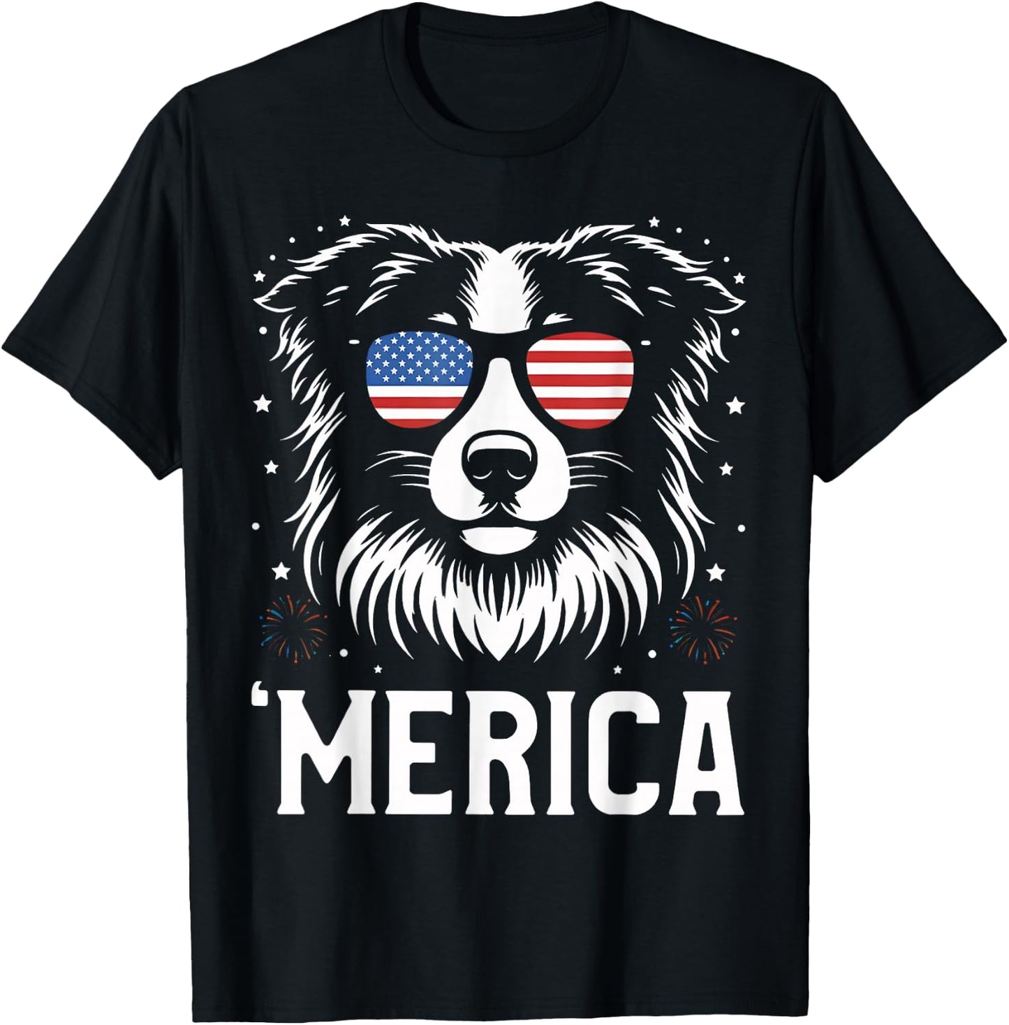 Australian Shepherd Merica Patriotic Dog American Flag Meme T-Shirt - T-Shirt | Black