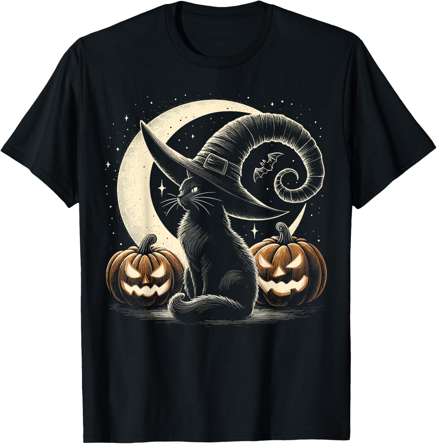 Black Cat Halloween Retro Pumpkin Costume Cat Women Kids T-Shirt - T-Shirt | Black