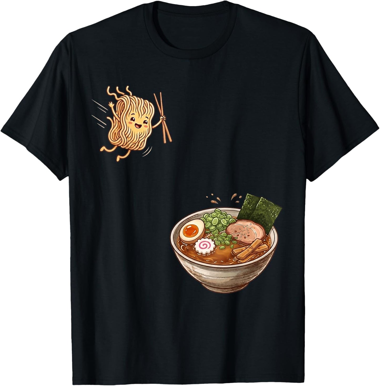 Funny Ramen Jumping Ramen Bowl Japanese Kawaii Anime Ramen T-Shirt - T-Shirt | Black