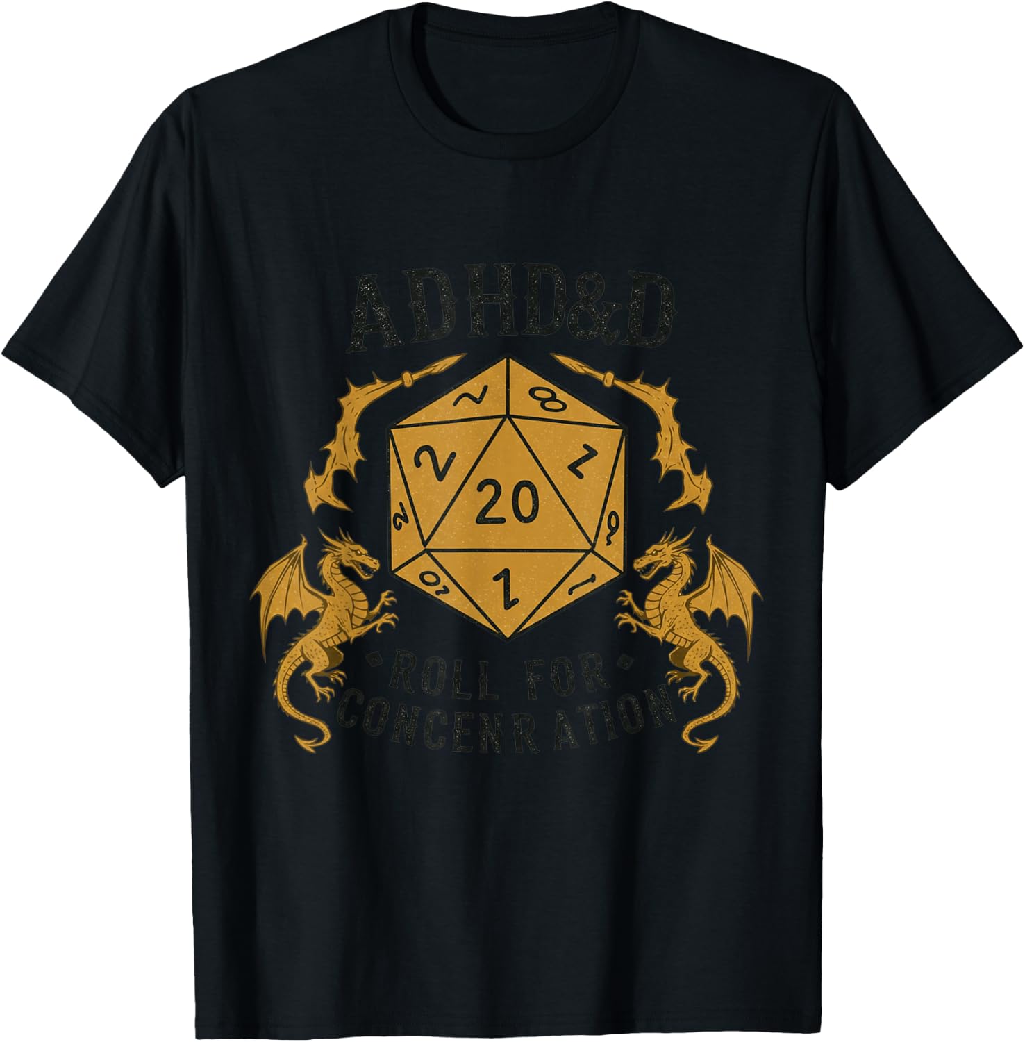 ADHD&D Roll for Humor Concentration RPG , grey, S T-Shirt - T-Shirt | Black