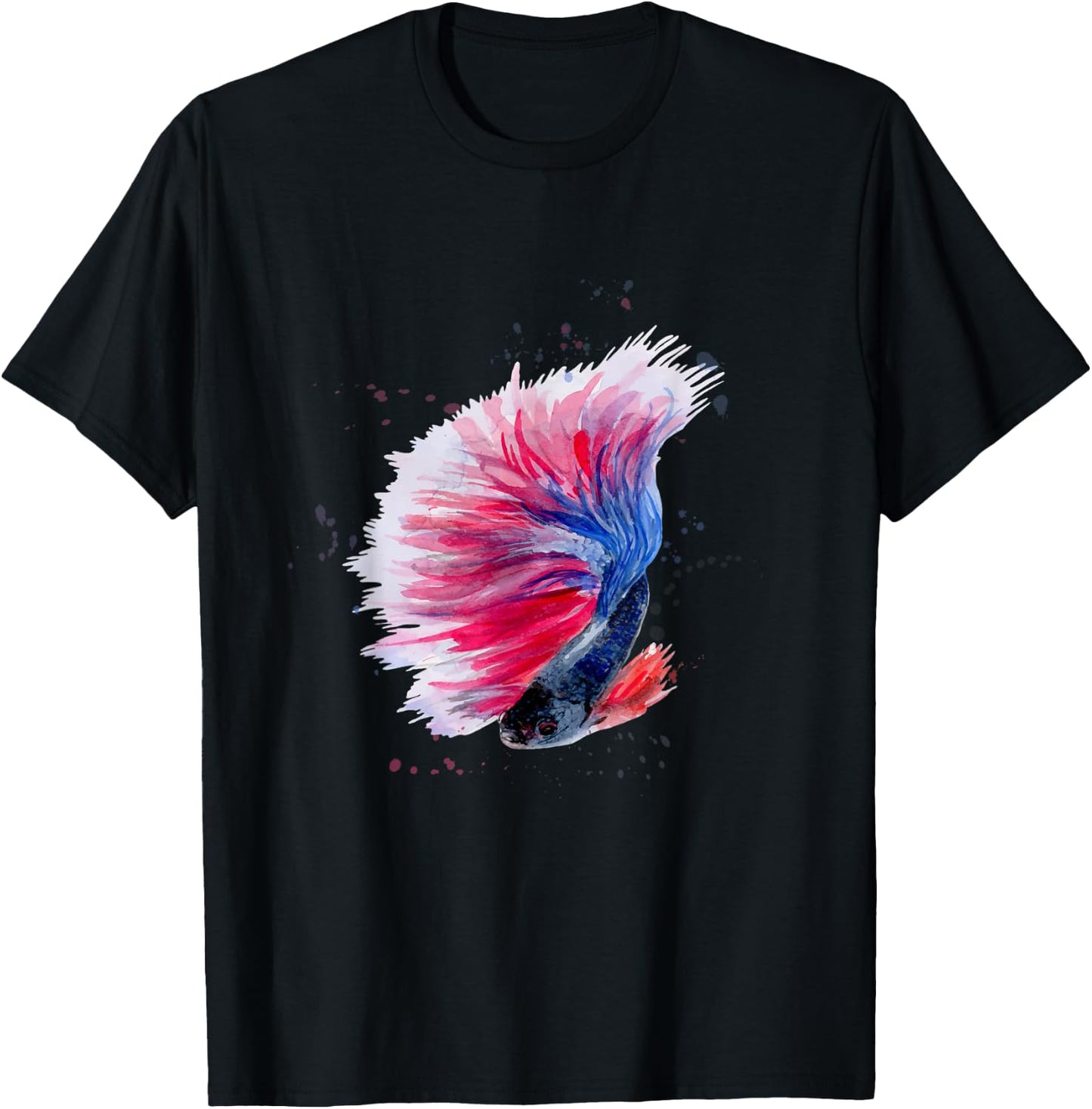 Red, White and Blue Watercolor Style Beautiful Betta Fish T-Shirt - T-Shirt | Black
