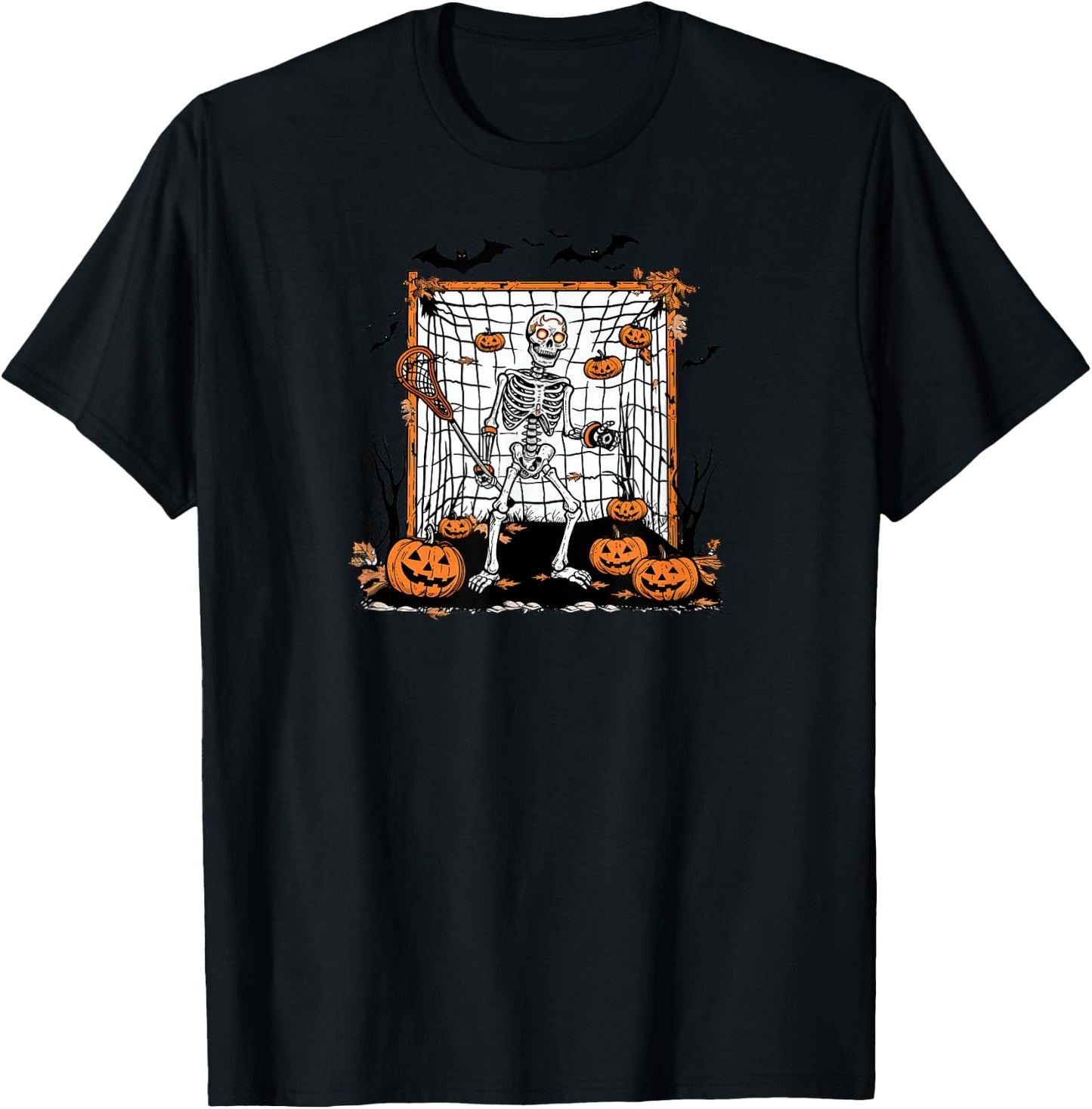 Halloween Lacrosse Skeleton Goalie T-Shirt - T-Shirt | Black