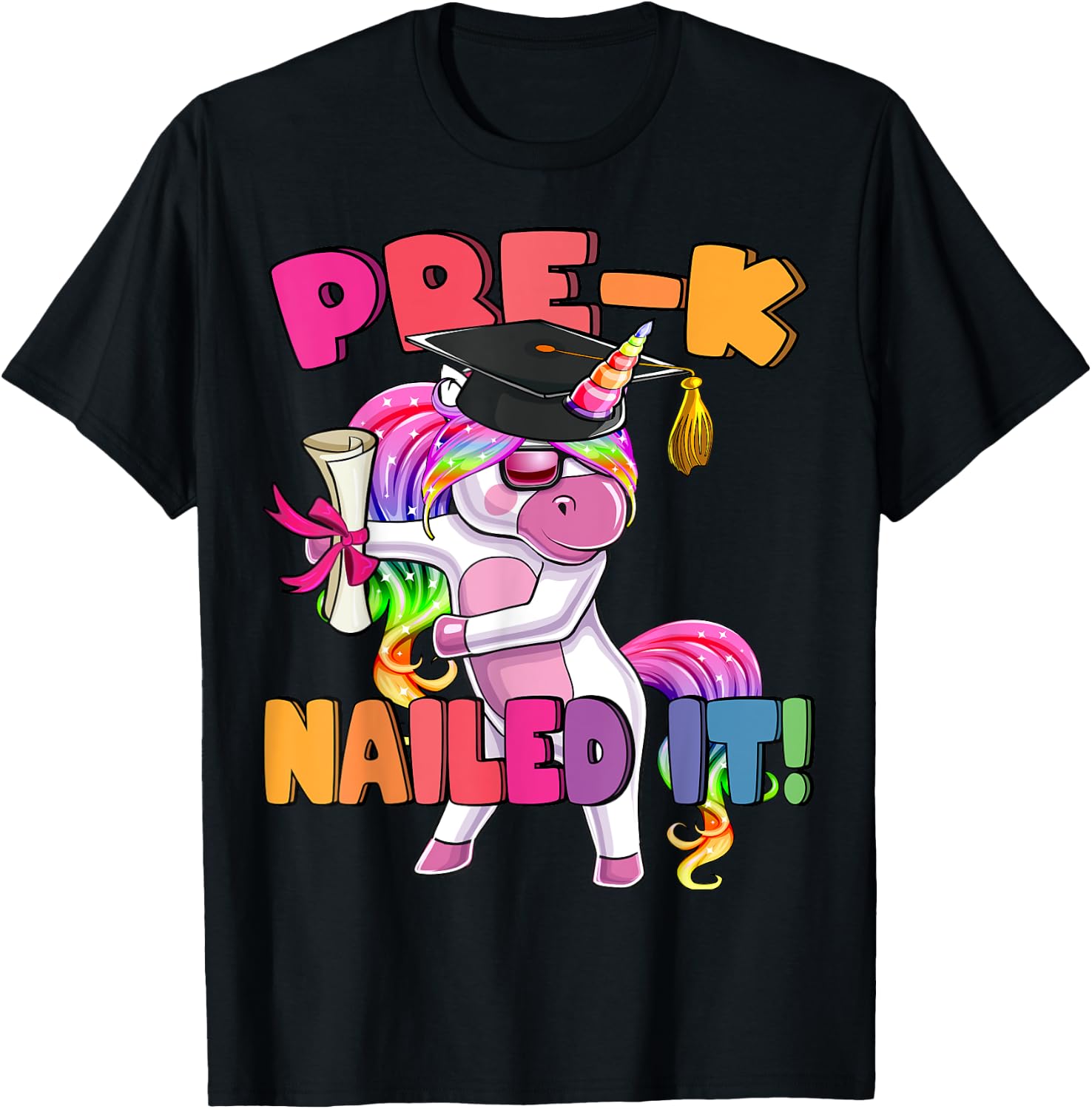 Pre-K Nailed It Flossing Unicorn Graduation Shirt Gift Girls T-Shirt - T-Shirt | Black