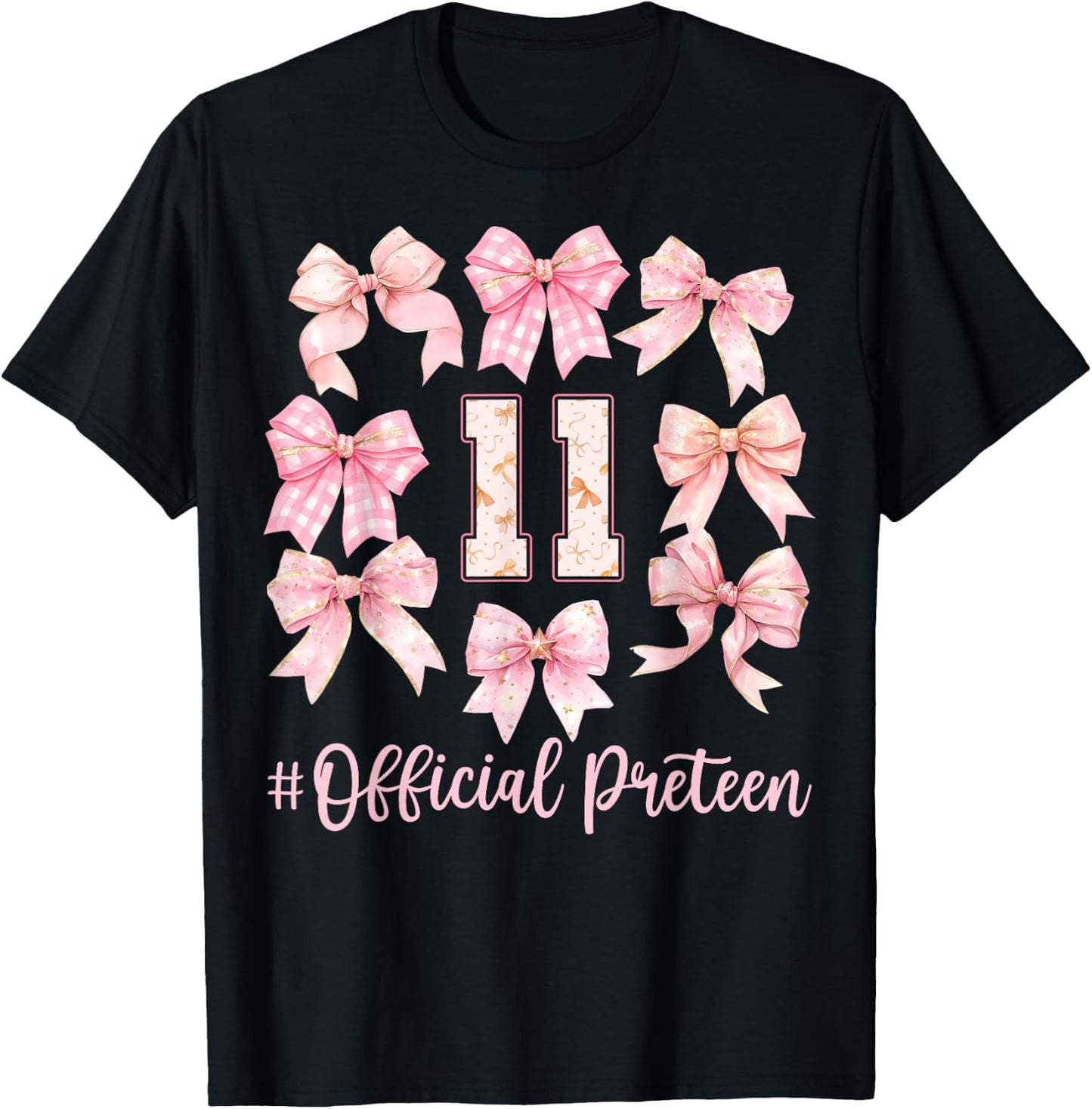11th Birthday Girl Coquette Bow Official Preteen Girls T-Shirt - T-Shirt | Black