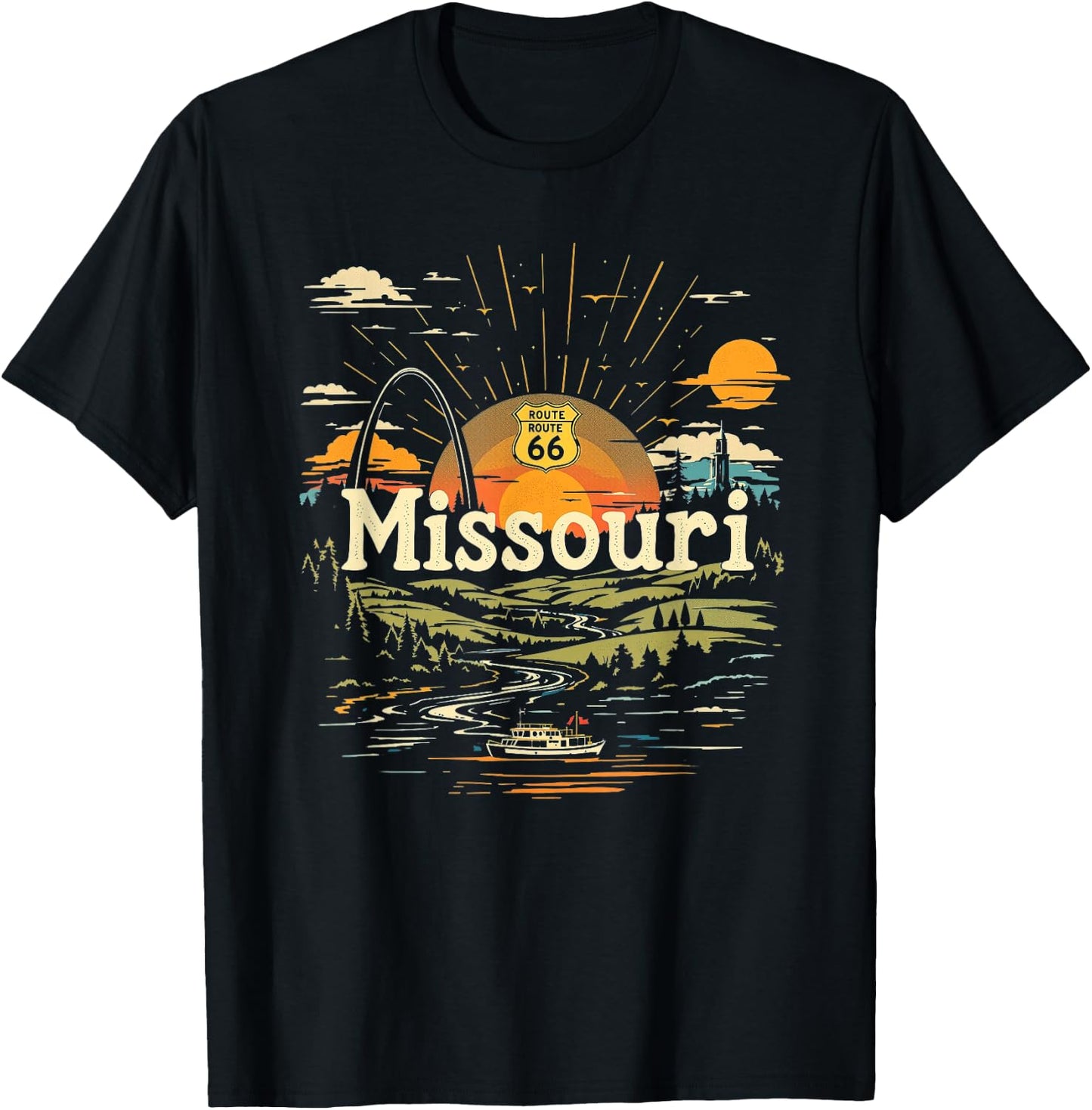 Retro Missouri Home State MO Nature Sunset Vintage T-Shirt - T-Shirt | Black