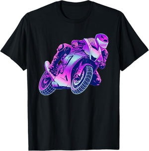 Retro 80er Jahre Synthwave Super Bike Motorrad Racer T-Shirt - T-Shirt | Black