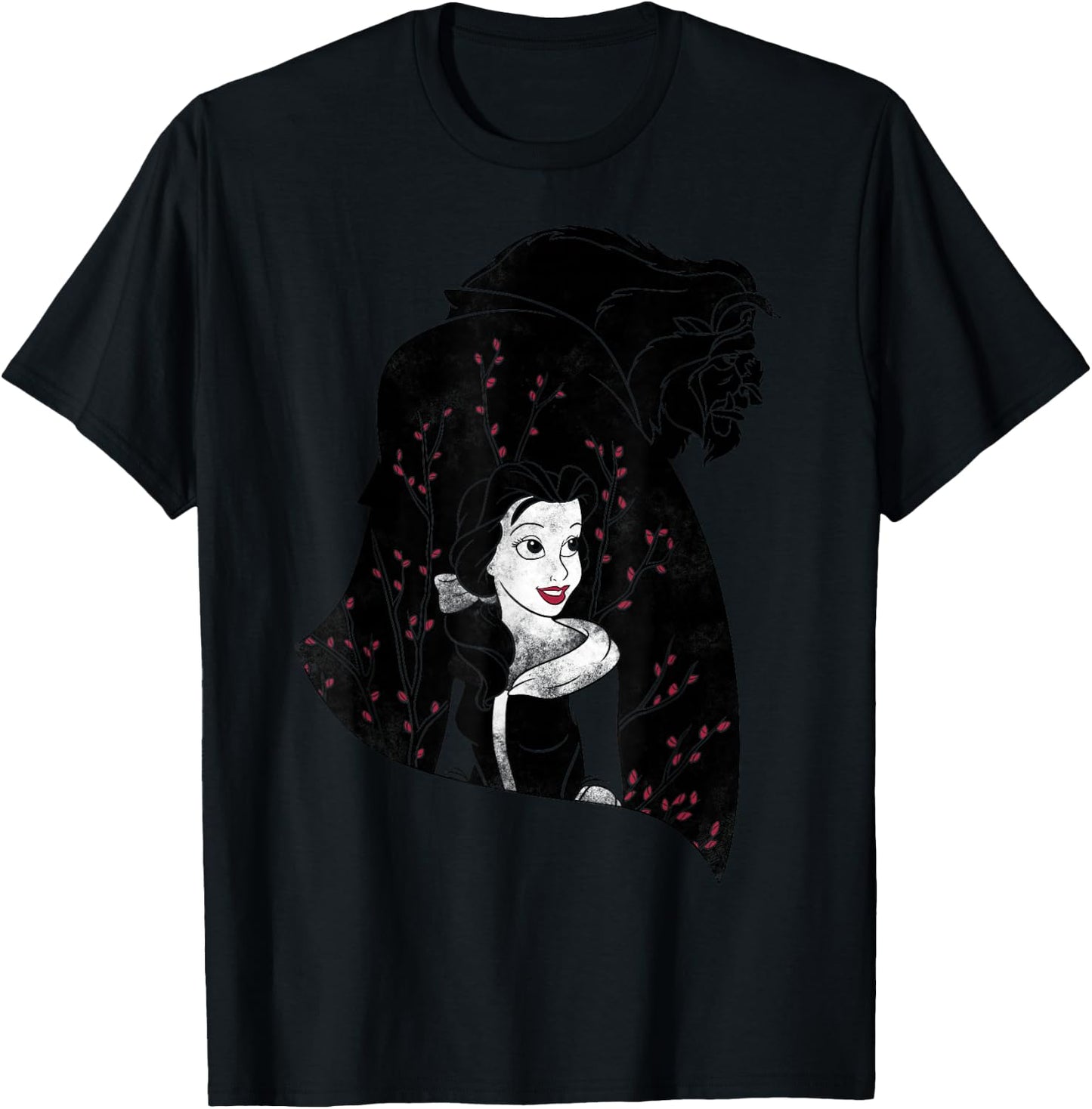 Disney Beauty And The Beast Floral Silhouette T-Shirt - T-Shirt | Black