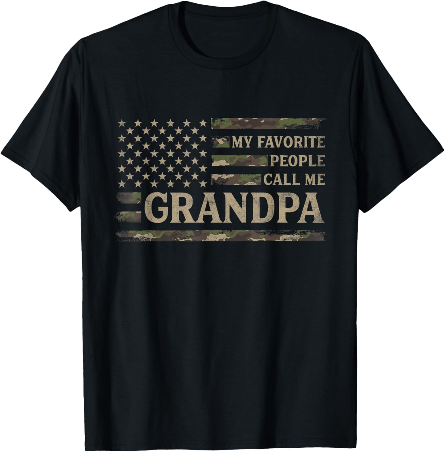 My Favorite People Call Me Grandpa Fathers Day Camo USA Flag T-Shirt - T-Shirt | Black