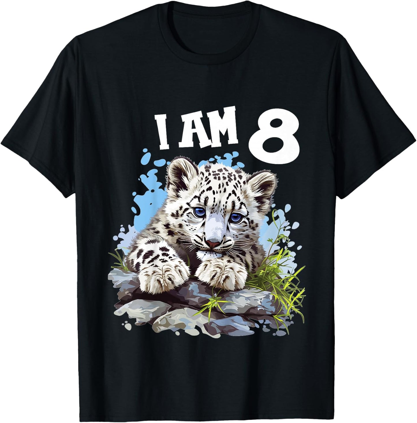 Kids 8 Years old 8 birthday Snow Leopards Boy girl Snow Leopard T-Shirt - T-Shirt | Black
