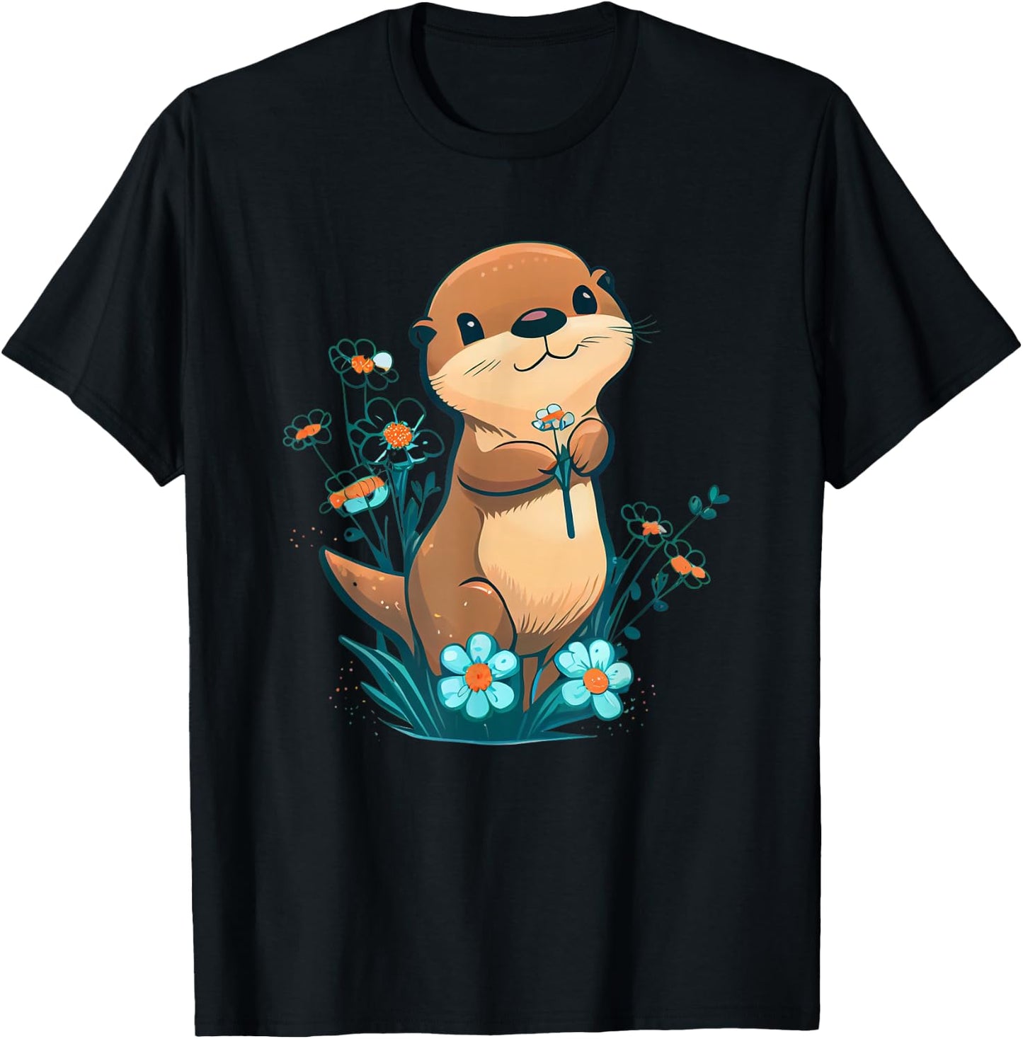 Baby Otter Blumen – Otter T-Shirt - T-Shirt | Black