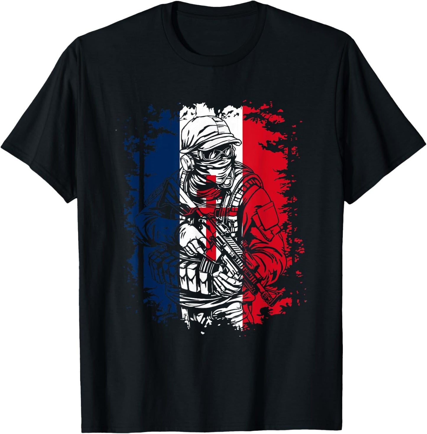 Soldier with French Flag and Cross of Lorraine , Black, S T-Shirt - T-Shirt | Black