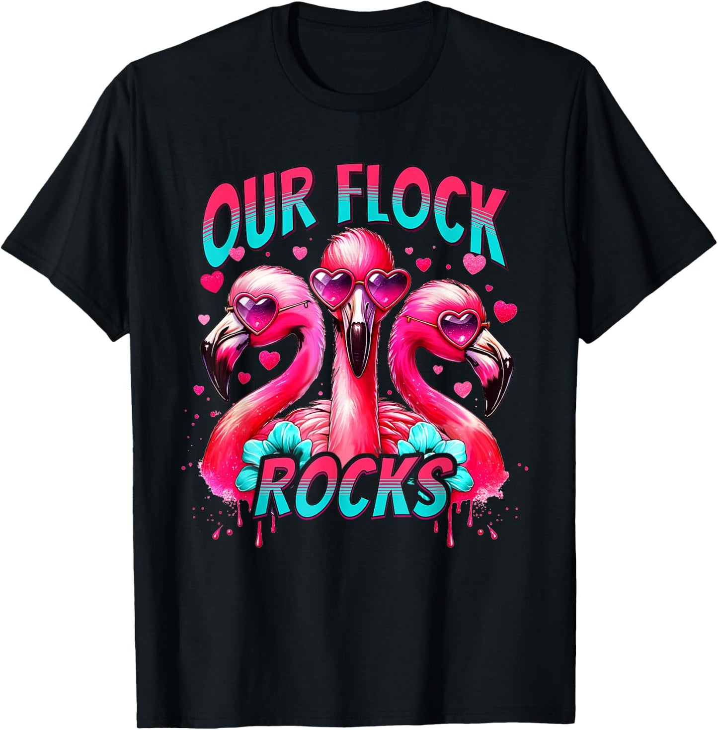 Our Flock Rocks Flamingo Matching Family Vacation T-Shirt - T-Shirt | Black