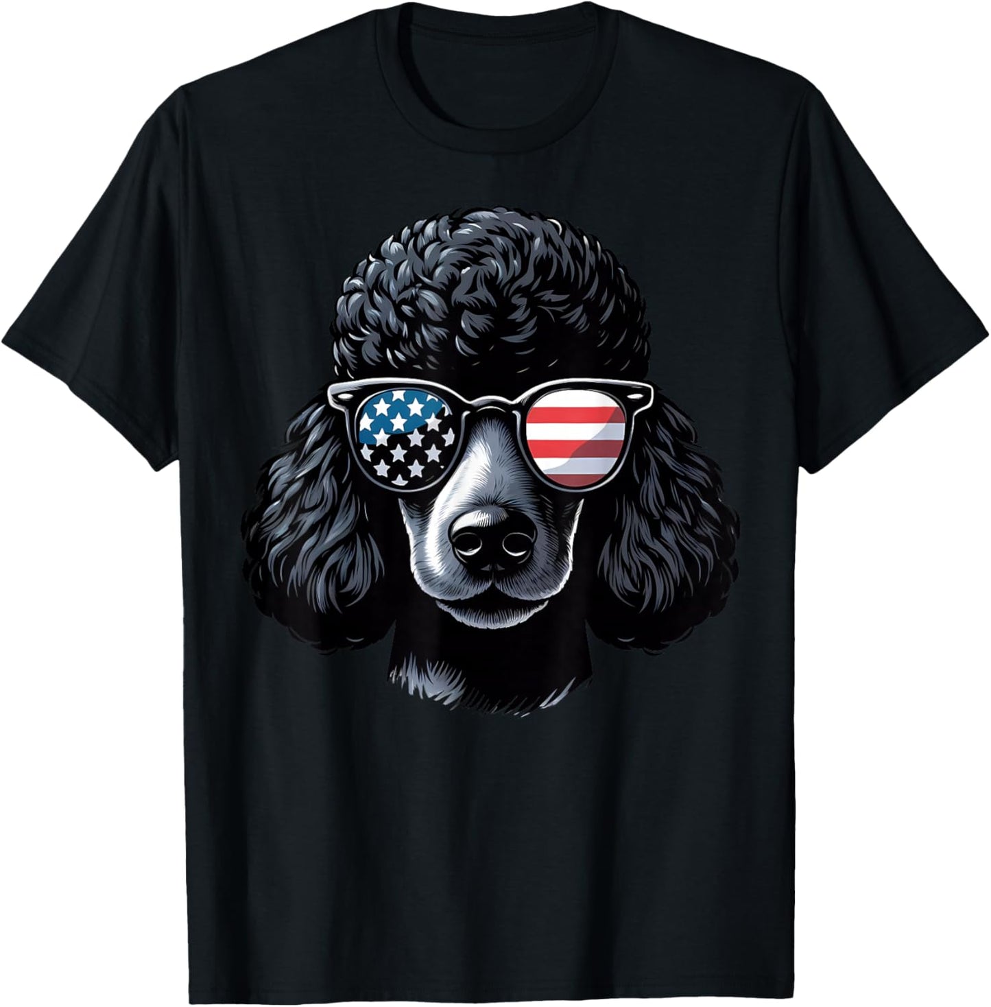 Black Poodle Patriotic American Flag USA Sunglasses Dog T-Shirt - T-Shirt | Black