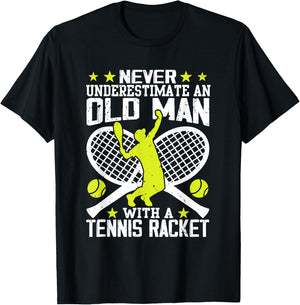 Never Underestimate an Old Man with Tennis Racket T-Shirt - T-Shirt | Black