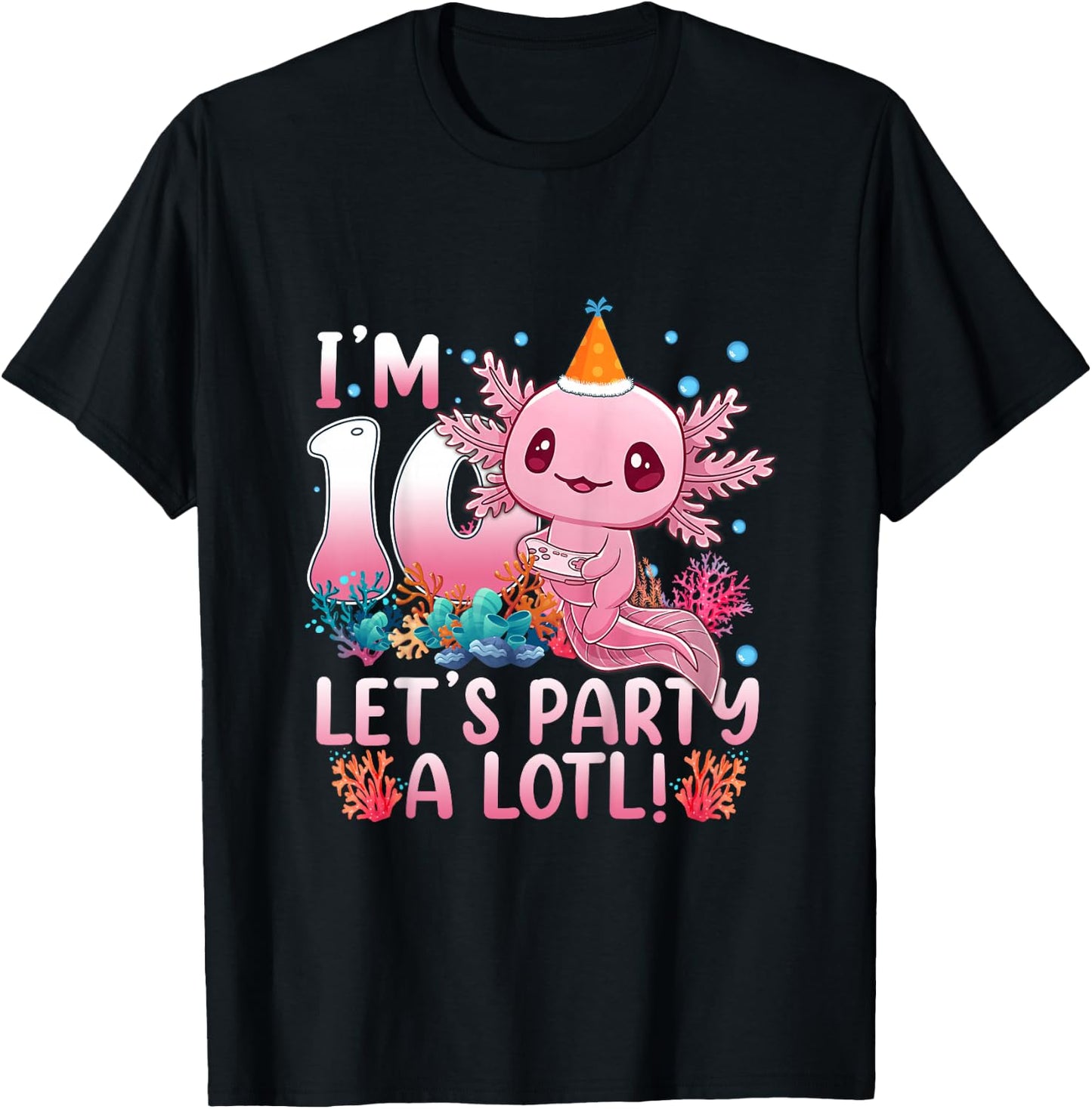 Kids 10th Birthday Funny Axolotl 10 Year Old Gift Girls Teen Boys T-Shirt - T-Shirt | Black