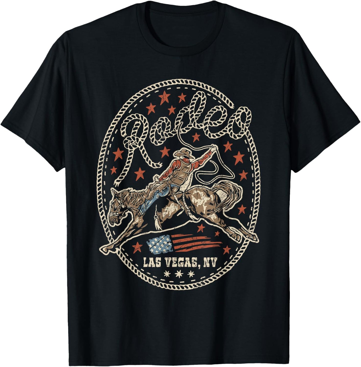 Rodeo Cowboy American Flag Western Country Southern Retro T-Shirt - T-Shirt | Black