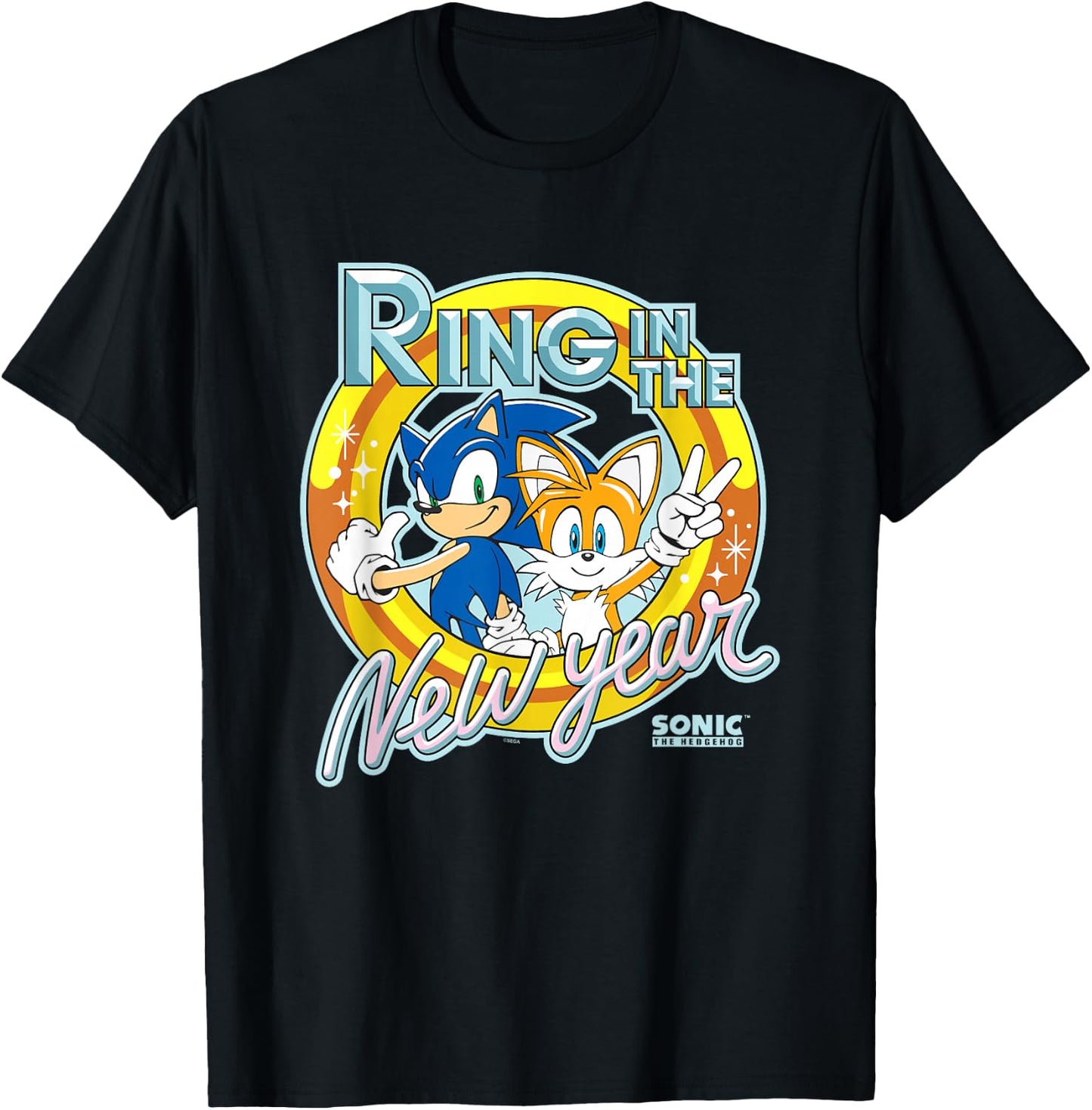 Sonic The Hedgehog New Years Ring In The New Year Vintage T-Shirt - T-Shirt | Black