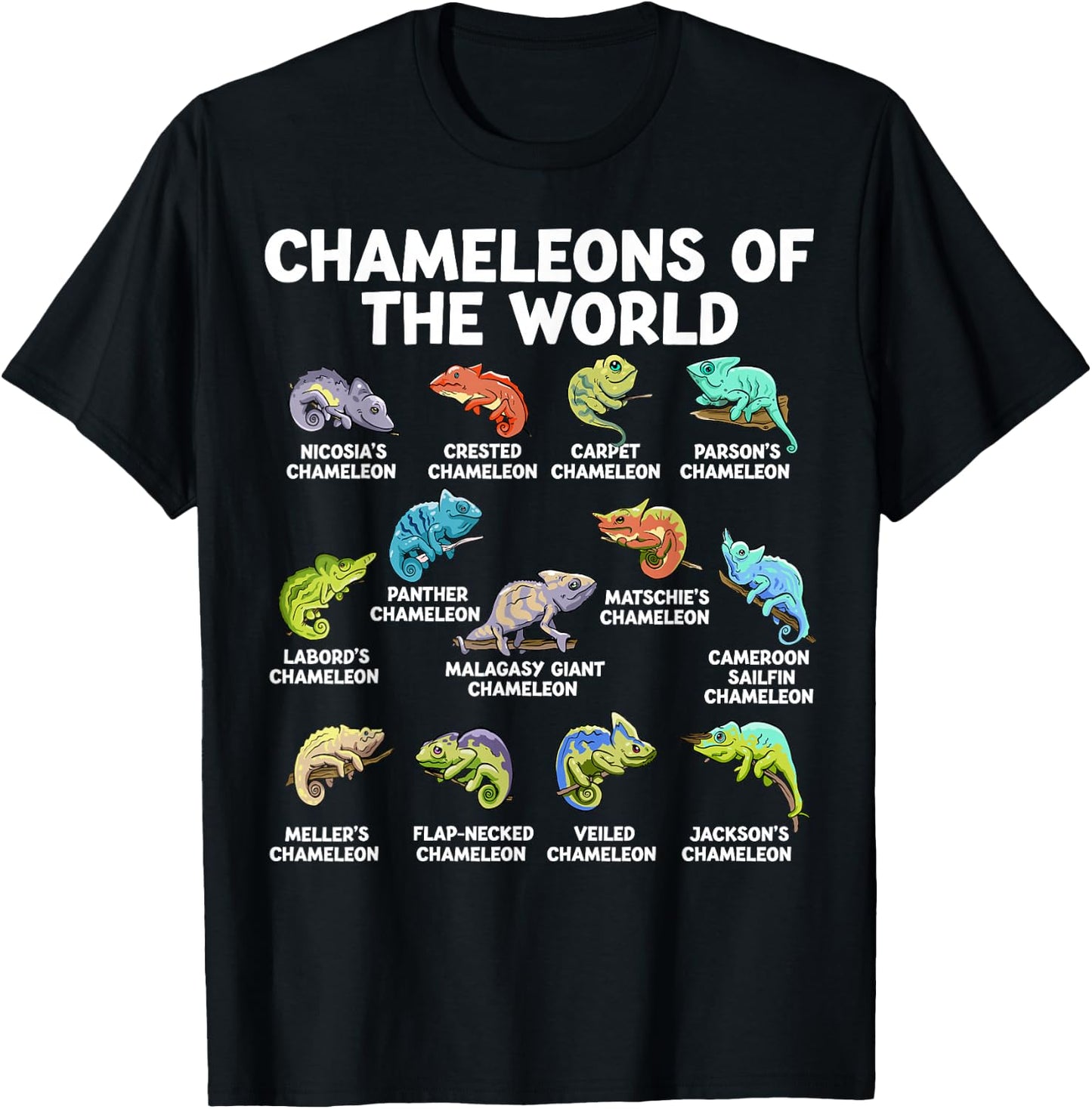 Chameleons Of The World Kawaii Types Of Chameleons Reptile T-Shirt - T-Shirt | Black