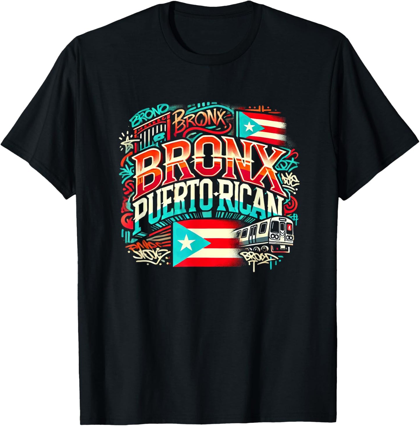 Bronx Puerto Rican Boricua Flag NYC Subway CarGraffiti Fun T-Shirt - T-Shirt | Black
